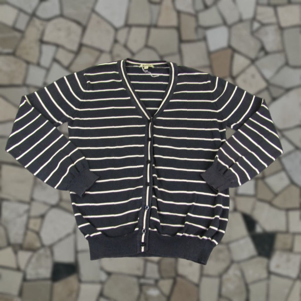 Barbour VINTAGE Barbour Cardigan Sweater Womens 14 Navy Cream Striped Knit Cotton Button Up V-Neck Size XL / US 12-14 / IT 48-50 - 1 Thumbnail