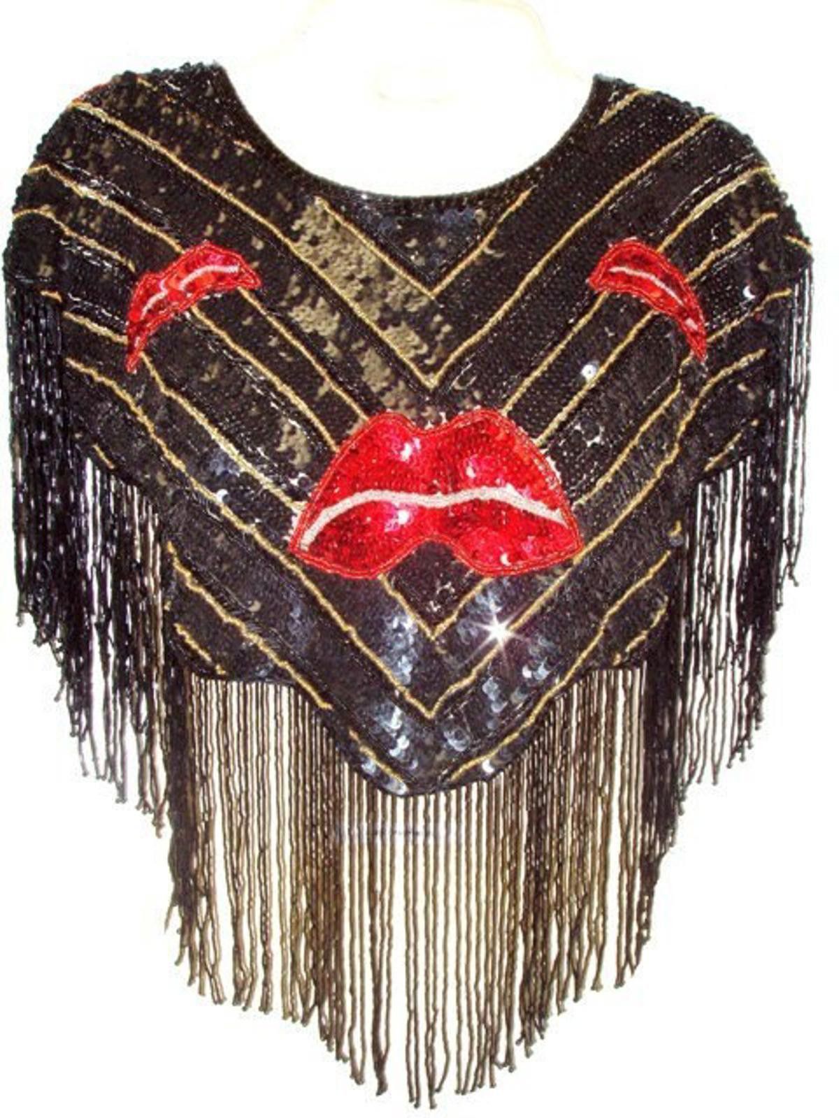 Designer Sequin Shawl/Wrap with Fringes Red Lips Size ONE SIZE - 1 Preview