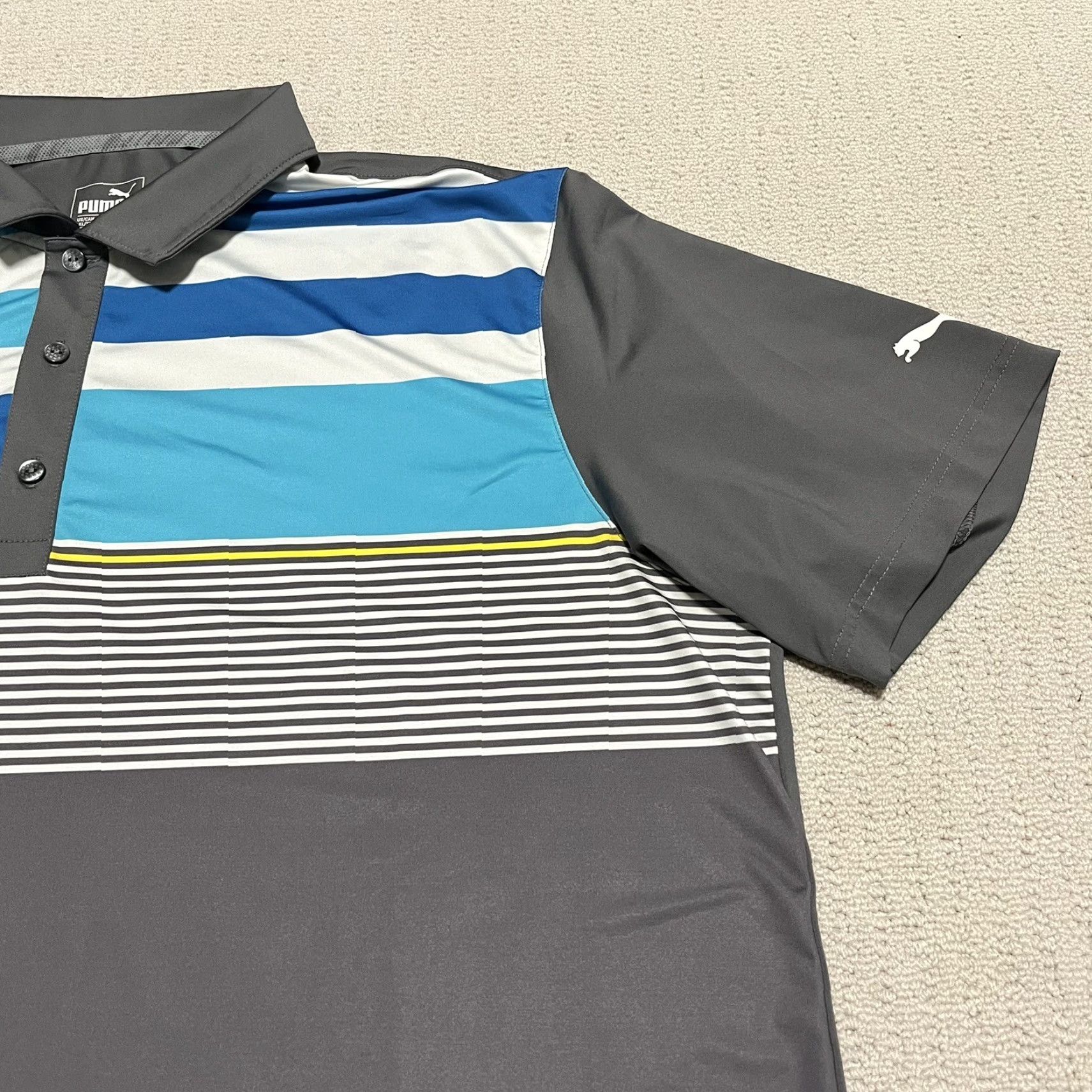 Puma Puma Golf Polo Shirt Mens XL Gray Blue Yellow Stretch Stripe Way 1 SE Polo Sport Golf Size US XL / EU 56 / 4 - 6 Thumbnail
