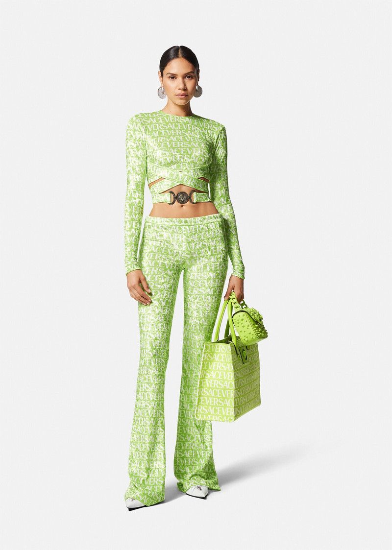 Versace o1y0226 Logo Crop Top in Green/White Size XS / US 0-2 / IT 36-38 - 5 Thumbnail