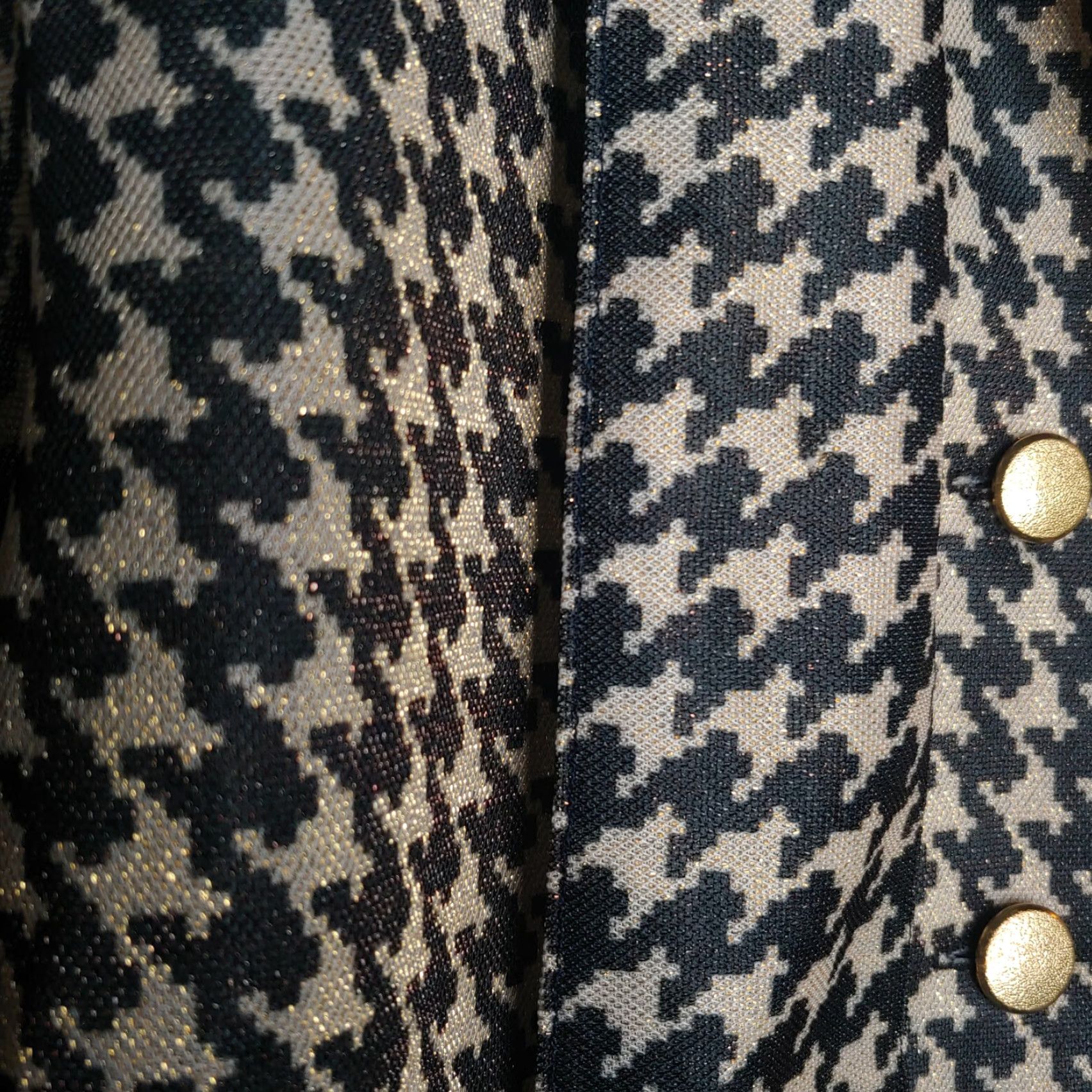 Vintage VINTAGE Blouse Houndstooth Tie 3/4-Sleeve M Womens Black Gold Buttons Tan Shimmer 70s 1970s Size M / US 6-8 / IT 42-44 - 8 Thumbnail