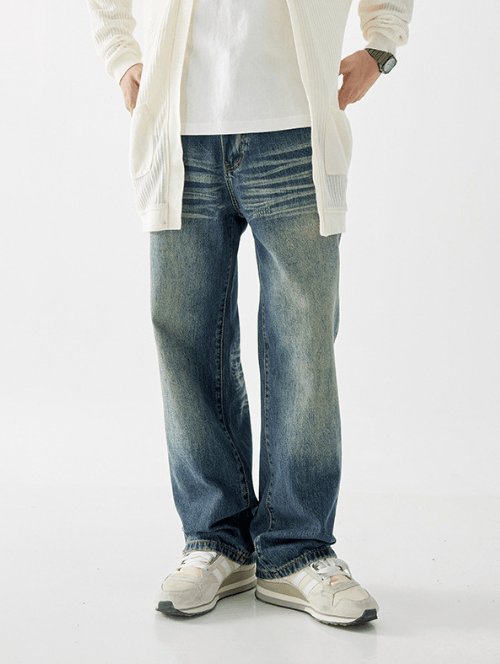 Japanese Brand High street trend whisker distressed loose straight jeans Size US 32 / EU 48 - 1 Thumbnail