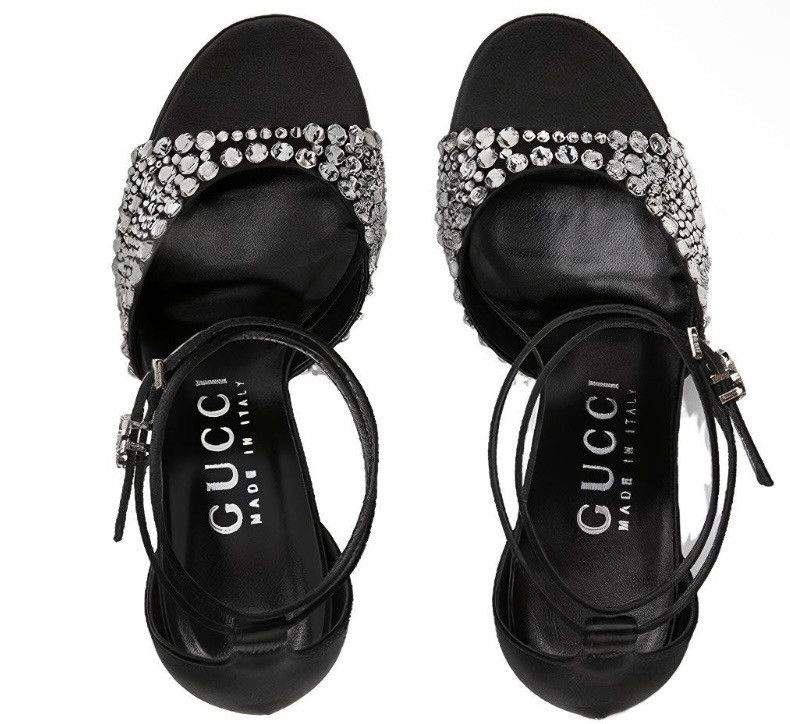 Gucci Gucci GG Crystal Satin Slide Raso Seta Malaga Kid Heel Size US 5.5 / IT 35.5 - 3 Thumbnail