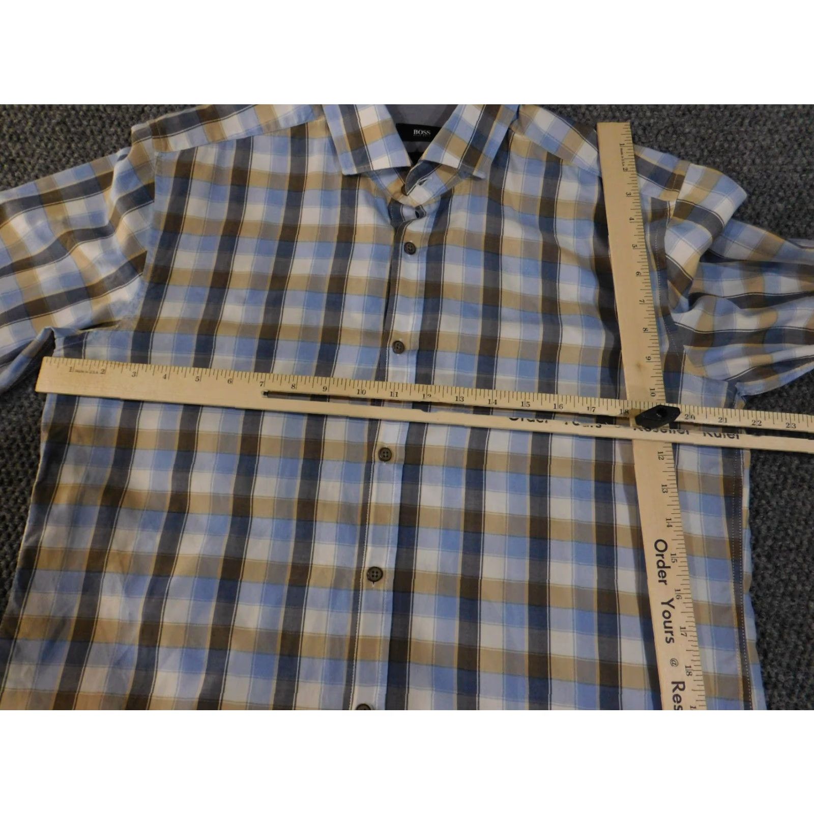 Hugo Boss HUGO BOSS Shirt Mens L Blue Brown Plaid Slim Fit Long Sleeve Button Front Size US L / EU 52-54 / 3 - 5 Thumbnail