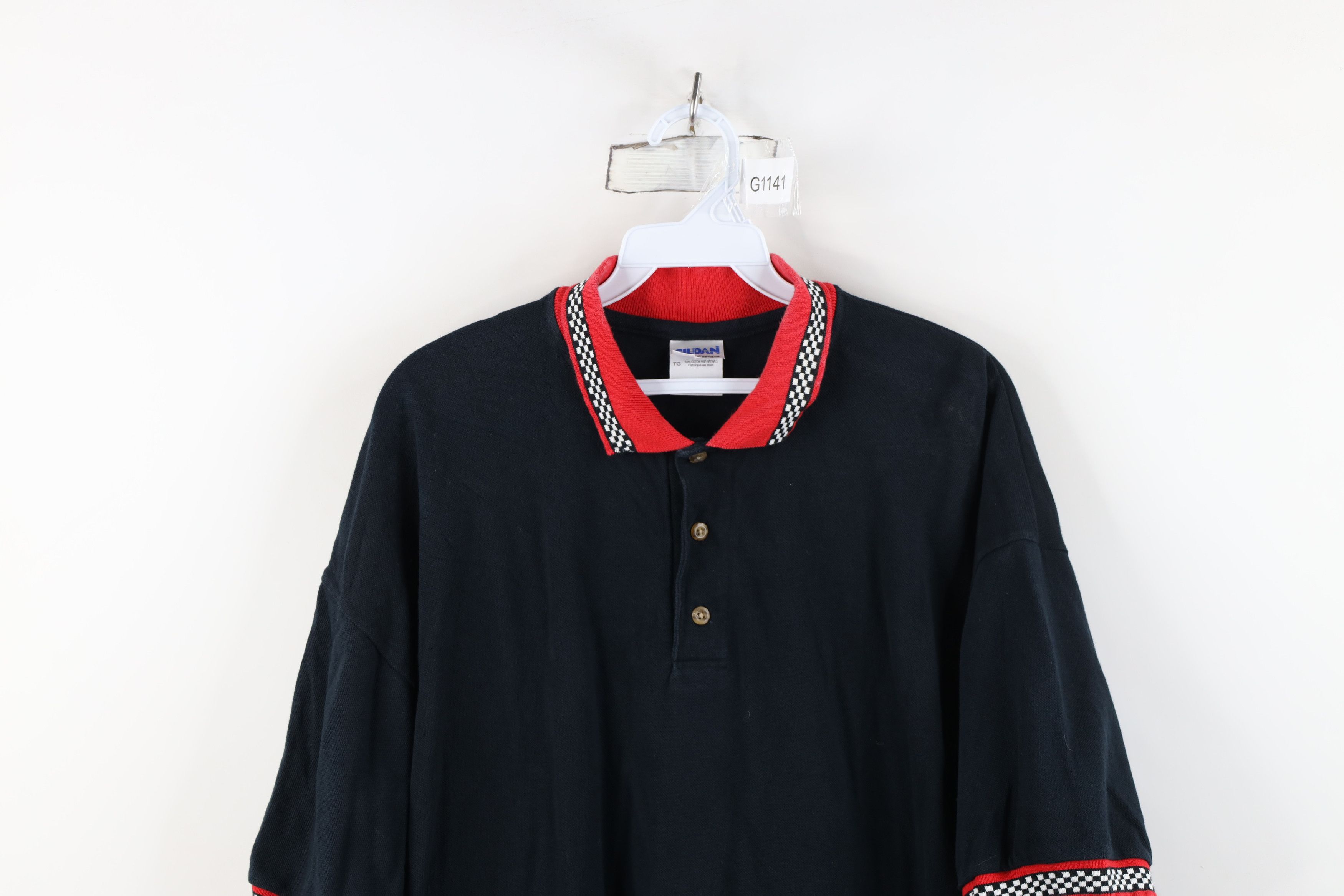 Vintage Vintage 90s Flag Racing Collared Polo Shirt Black Cotton Size US XL / EU 56 / 4 - 2 Thumbnail