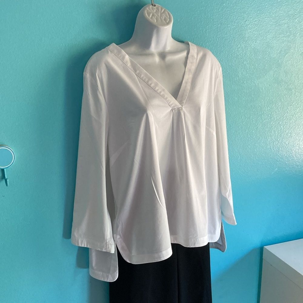 Eileen Fisher J. Jill XL Petite White Cotton Tunic Shirt XLP Size XL / US 12-14 / IT 48-50 - 9 Thumbnail