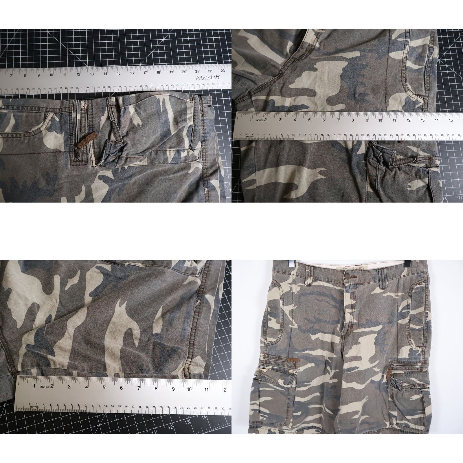 Lee Lee Dungaree Cargo Shorts Men 32 Green Camouflage VTG Y2K 90s Outdoor Punk Pocket Cargo Bibless Classic Denim-ish Cotton Shorts Size US 33 - 8 Thumbnail