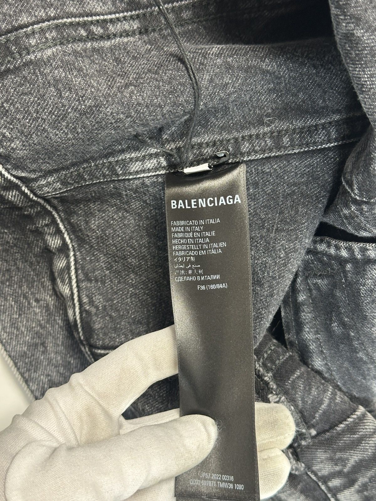 Balenciaga Balenciaga Asymmetrical Rhinestone Trucker Denim Jacket Size US M / EU 48-50 / 2 - 7 Thumbnail