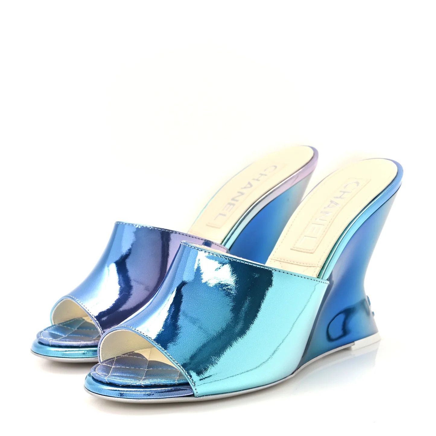 Chanel os11x0126 Laminated Calfskin Wedge Mules in Blue Size US 9 / IT 39 - 4 Thumbnail