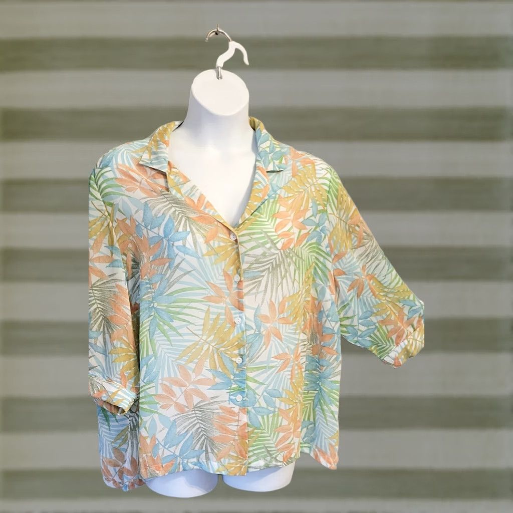 Vintage VINTAGE Cathy Daniels Blouse 2X Floral Polyester 3/4 Sleeve Collared Sheer Womens Plus Size XXL / US 16-18 / IT 52-54 - 1 Thumbnail