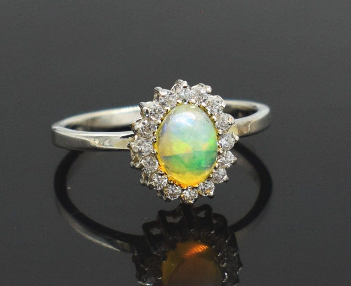 Handmade Natural Ethiopian Opal Engagement Ring: 925K Silver Ring Size ONE SIZE - 1 Thumbnail