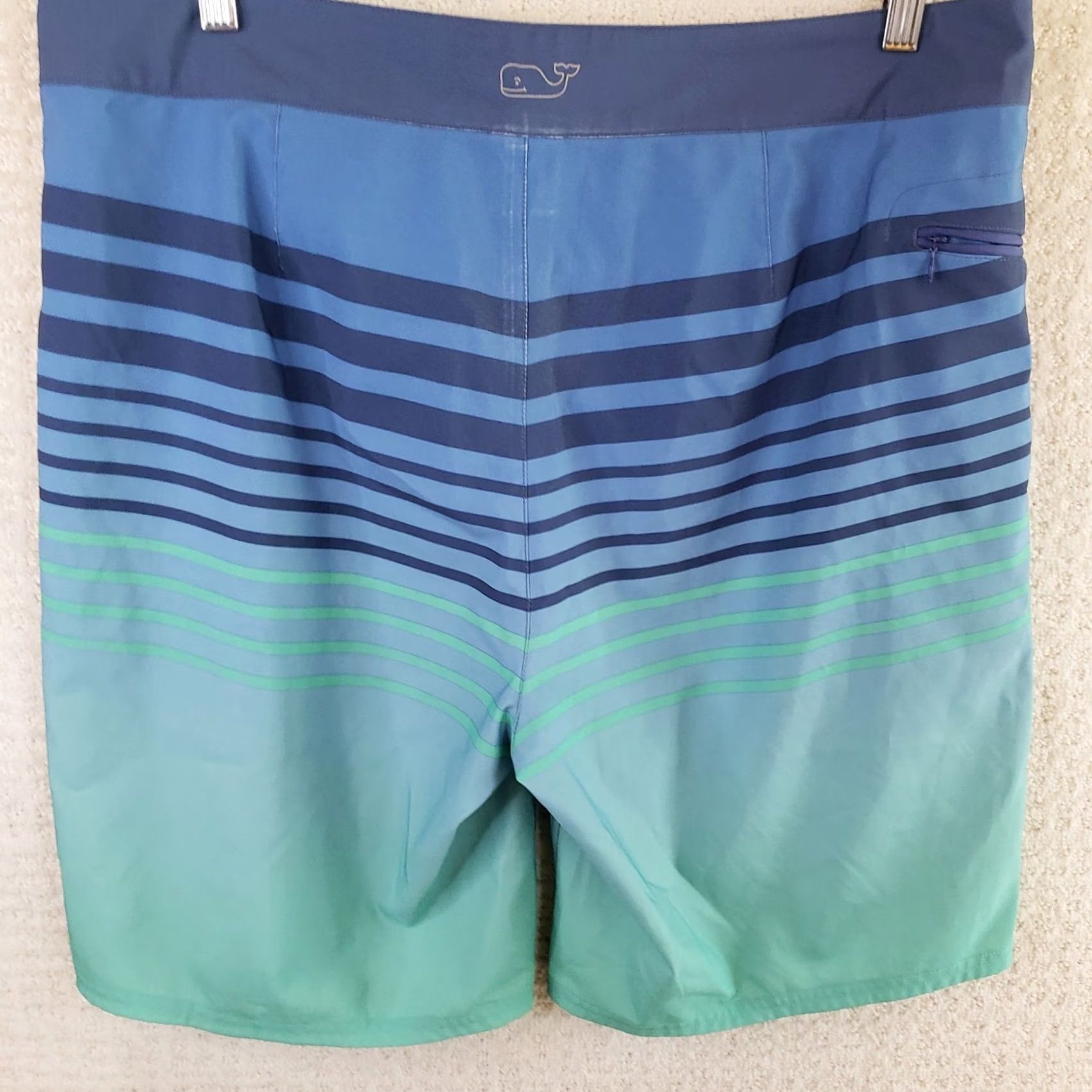 Vineyard Vines Vineyard Vines Board Shorts Men 36x9 Blue Green Striped Drawstring Pockets Logo Surfing Beach Size US 36 / EU 52 - 6 Thumbnail