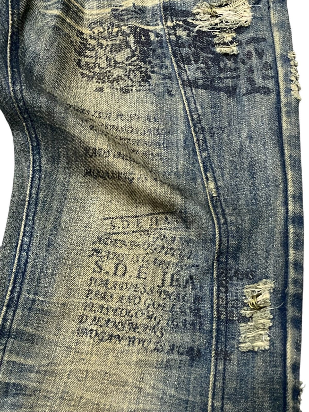 If Six Was Nine × Japanese Brand × Junya Watanabe Crazy Race Pierced & Studded Panelled Poem Mud Jeans Size US 32 / EU 48 - 12 Thumbnail