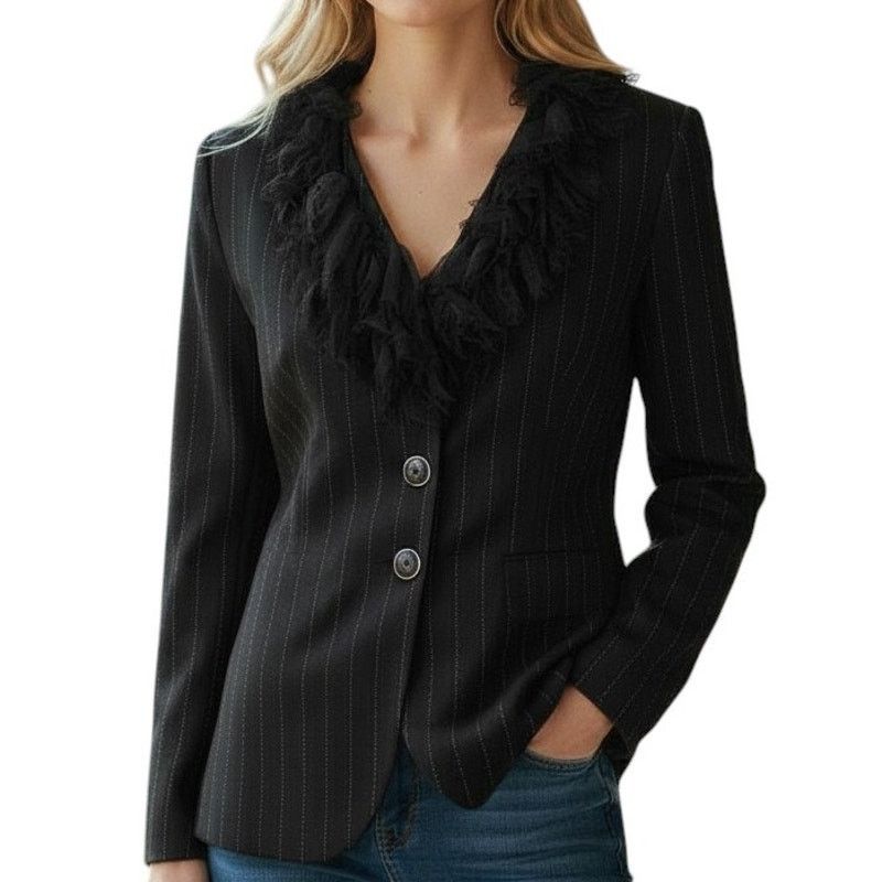 Vintage Pamela Vanderlinde Zone Blazer Jacket Pinstriped Ruffled 8 Size M / US 6-8 / IT 42-44 - 1 Thumbnail