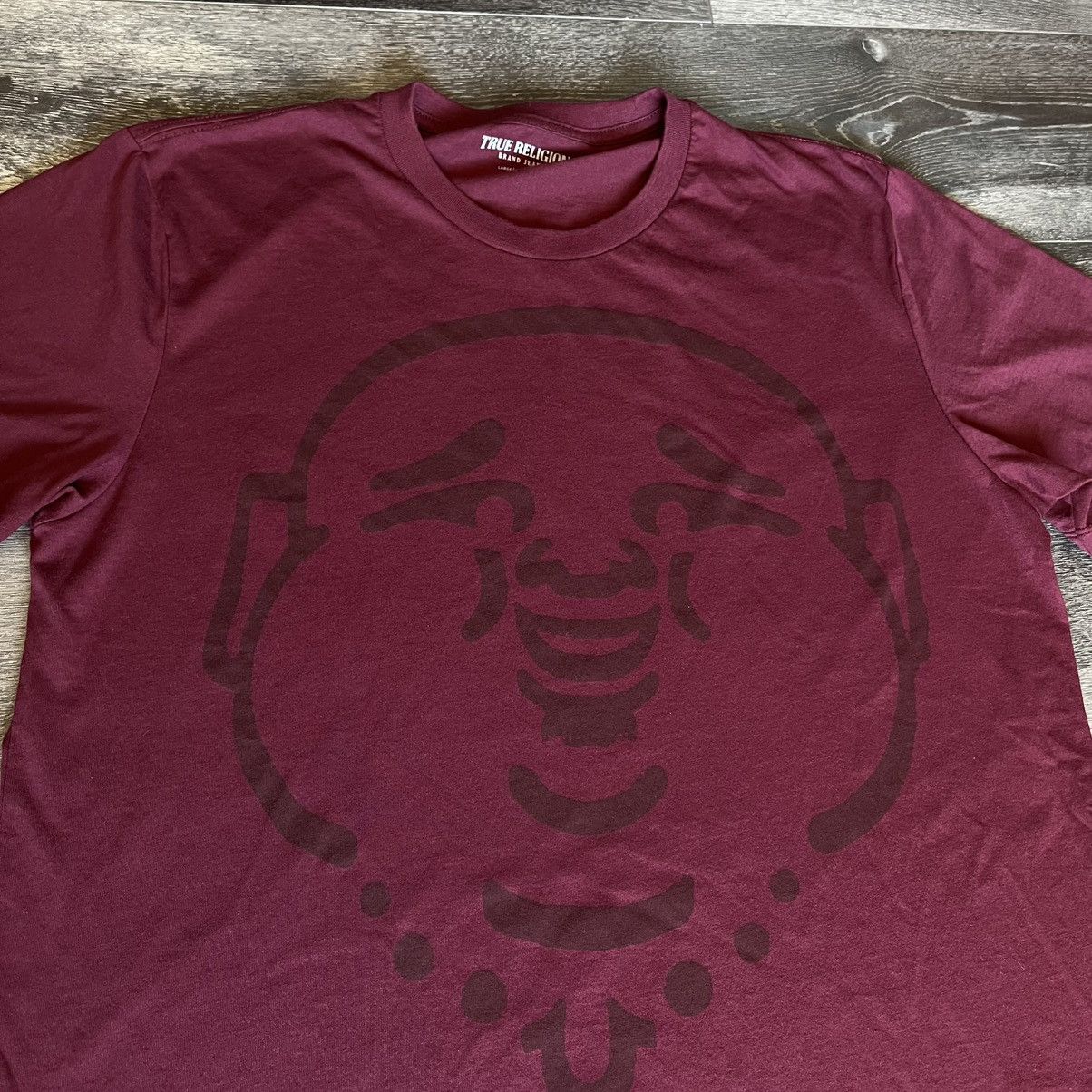 True Religion Vintage Y2K True Religion Big Buddha Face Logo Burgundy Tee Size US L / EU 52-54 / 3 - 2 Thumbnail