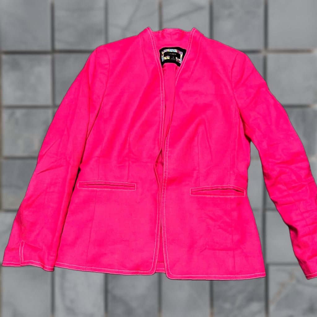 J.Crew J.Crew Blazer Womens 4 Pink Linen Blend Stretch Going Out Preppy Barbie AI253 Size S / US 4 / IT 40 - 1 Thumbnail