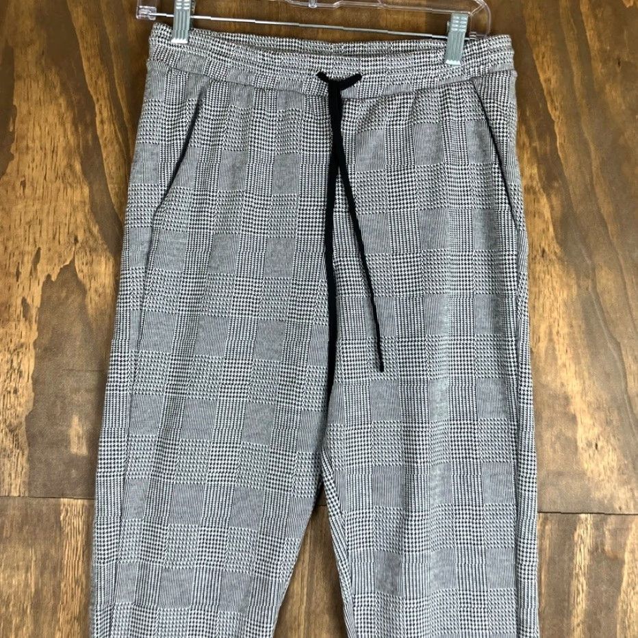 Zara Zara Basic Womens Pants Black White Plaid Pull On Drawstring Pockets Small Size 28" / US 6 / IT 42 - 2 Thumbnail