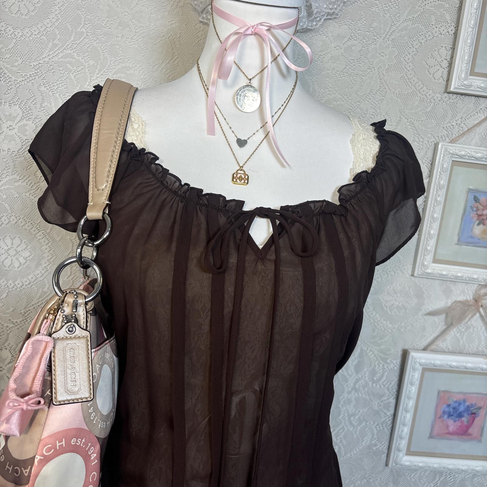 Other y2k brown fairy core mesh ruffle blouse top Size S / US 4 / IT 40 - 3 Thumbnail