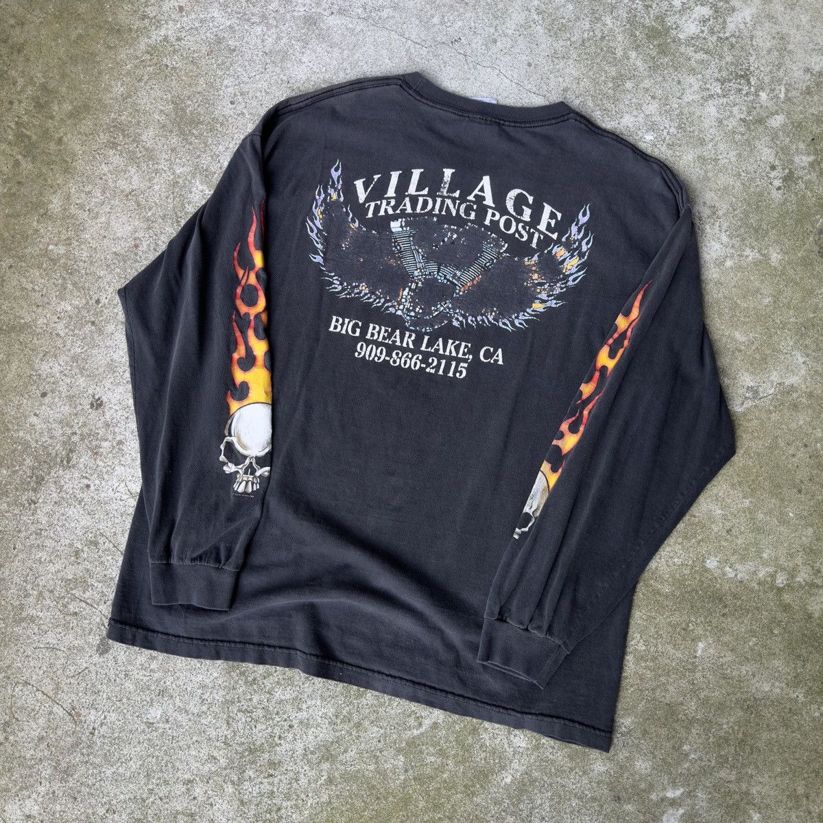Vintage Skull Biker Flame Longsleeve Thrashed Faded ERD Grunge Biker Size US XL / EU 56 / 4 - 4 Thumbnail