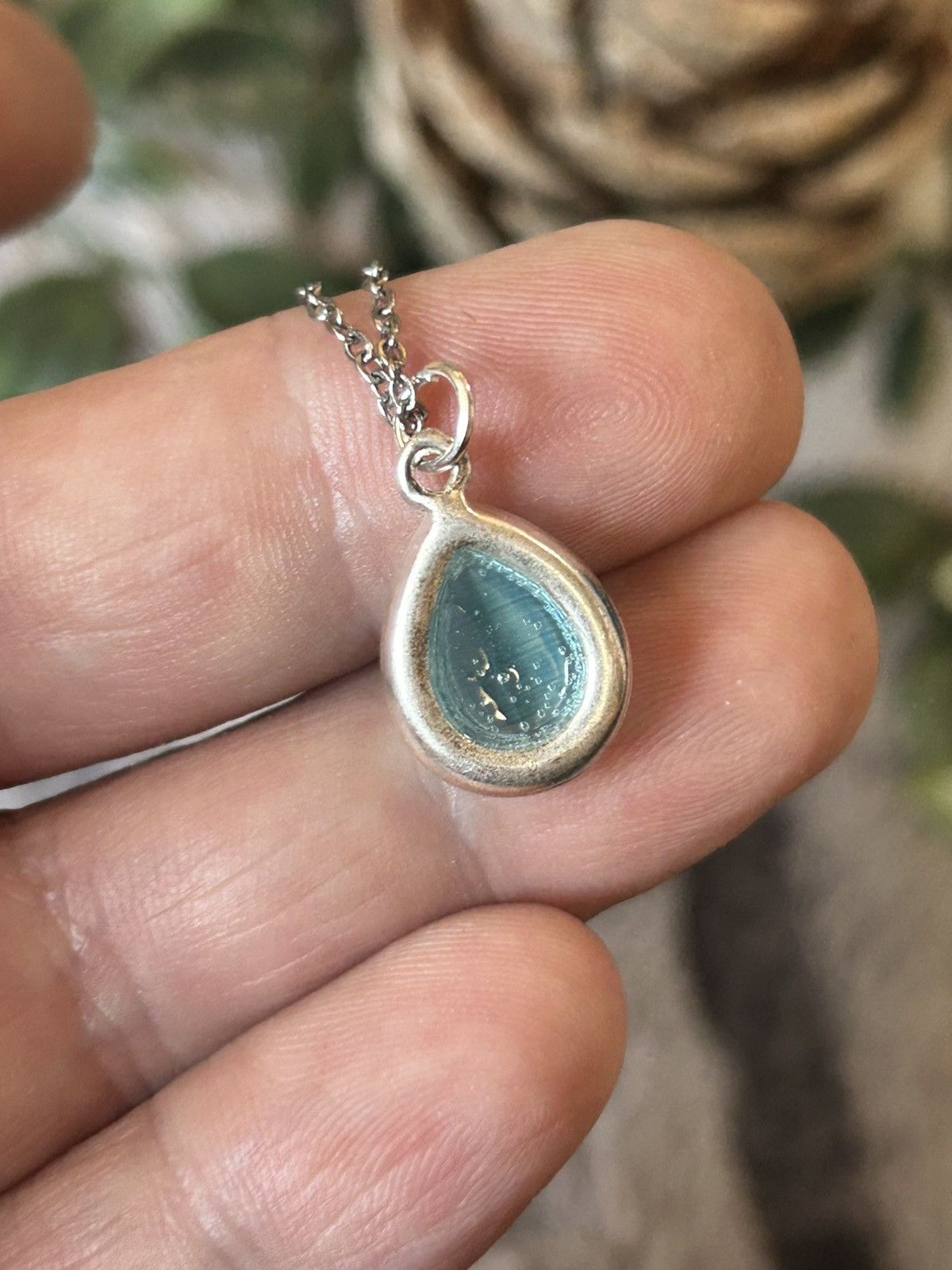 Handmade Handcrafted raindrop blue cat eye glass pendant necklace Size ONE SIZE - 7 Thumbnail