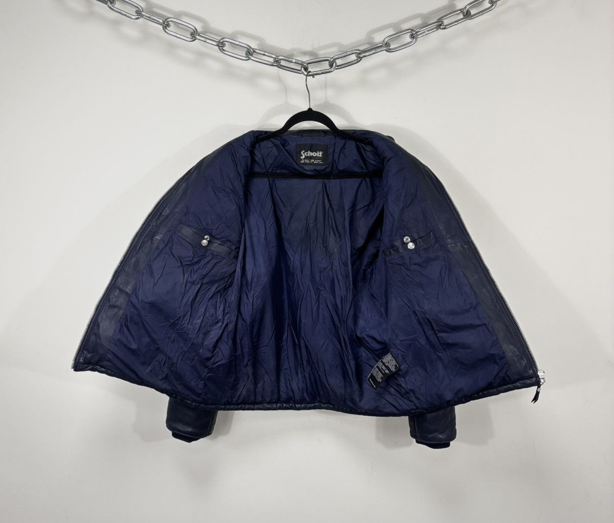 Schott Schott NYC x Fila Men’s Navy Blue Leather Jacket Size US M / EU 48-50 / 2 - 2 Thumbnail