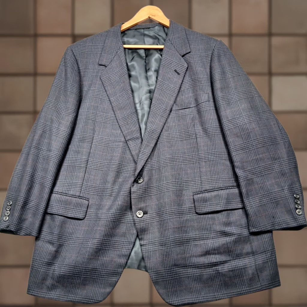 Vintage VINTAGE Tom James Blazer Gray Glen Plaid Wool Two Button Tailored USA Mens 44R Size 44R - 1 Thumbnail