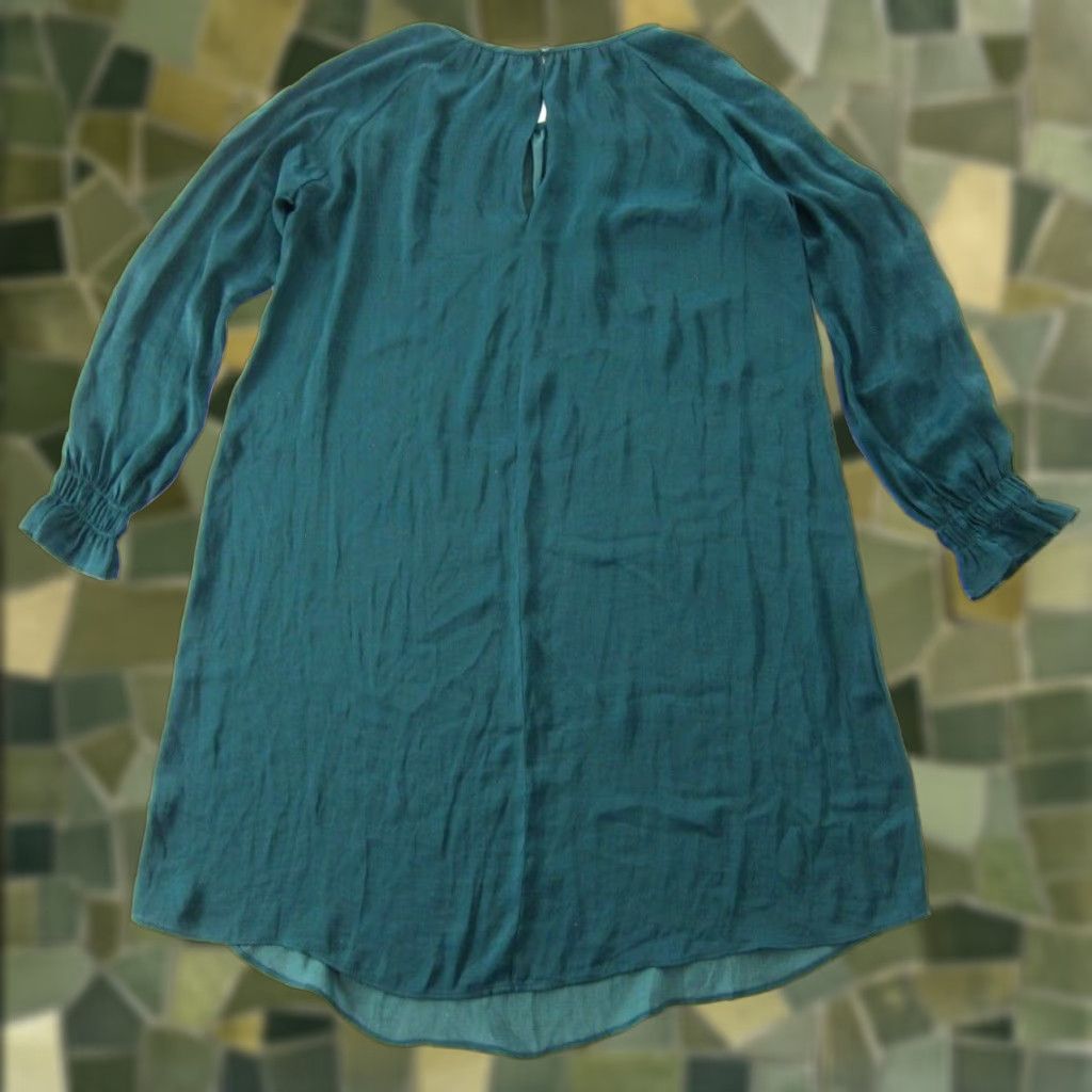 Old Navy Emerald Green Silky Peep Shoulder Long Sleeve Tunic Smock Dress XS  - krearack.com