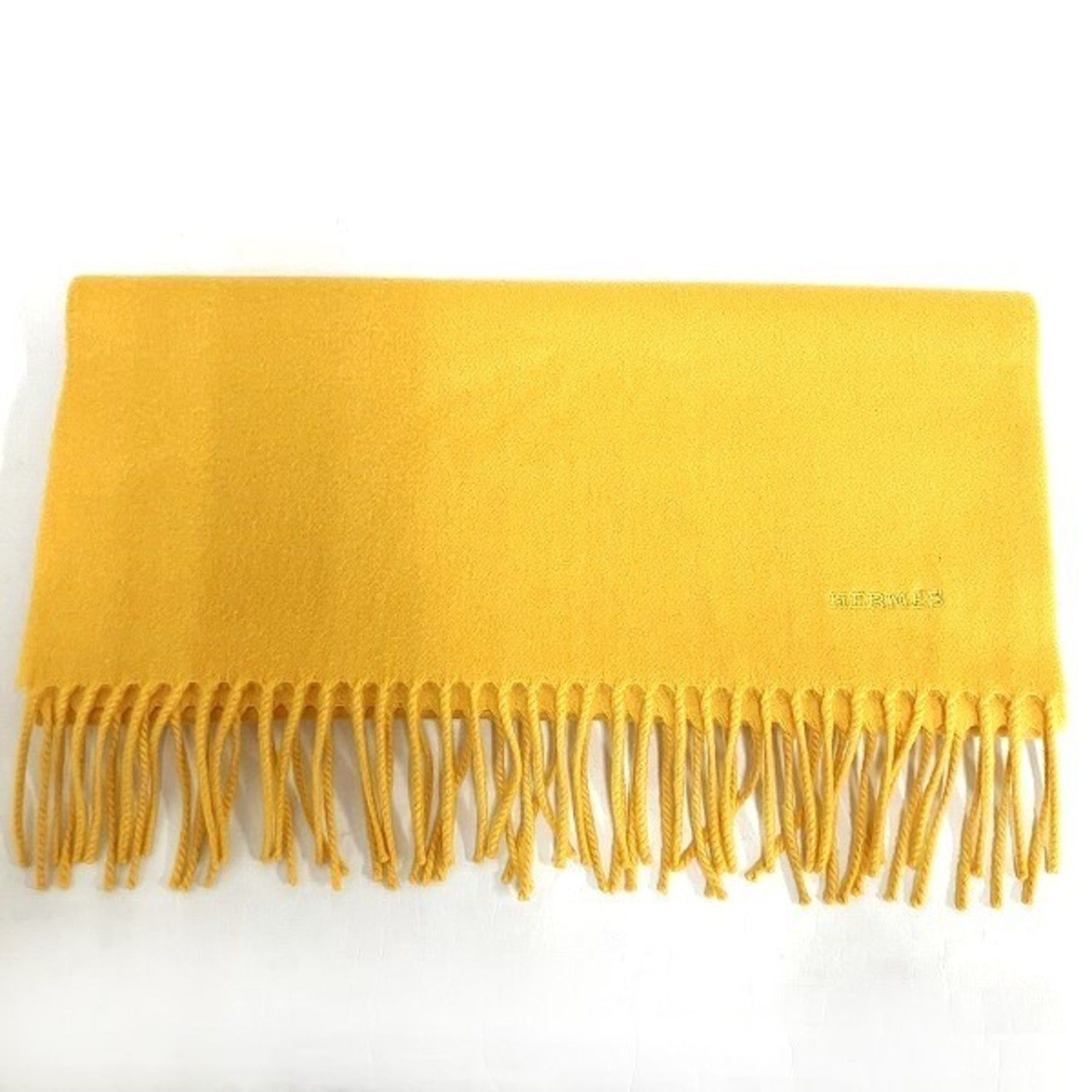 image of Hermes Cashmere Yellow Brand Accessories Muffler Stole Women's