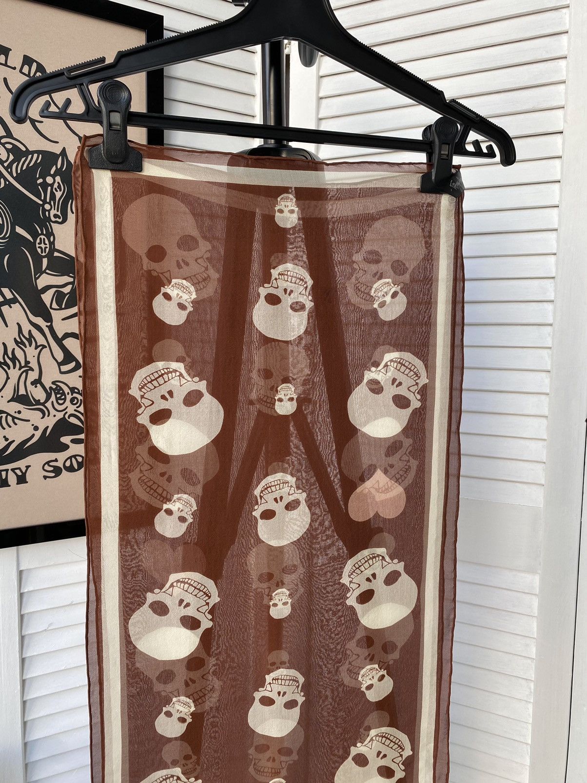 Japanese Brand Vintage Tiffany Alana Skulls Hearts Silk Chiffon Scarf Size ONE SIZE - 3 Thumbnail