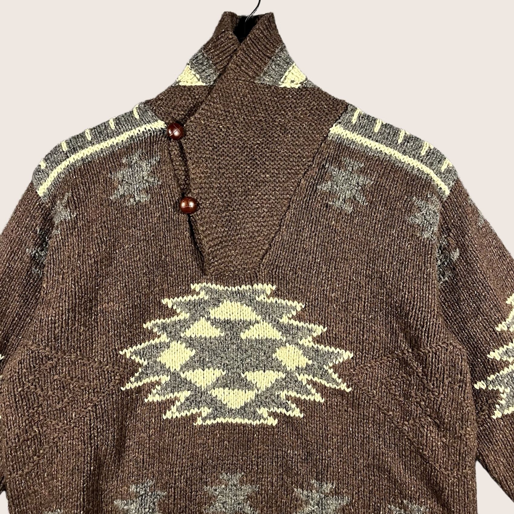 Polo Ralph Lauren VINTAGE Polo Ralph Lauren Cardigan Shawl Collar Mens Small Aztec Wool Silk Cardigan Brown Size US S / EU 44-46 / 1 - 1 Thumbnail