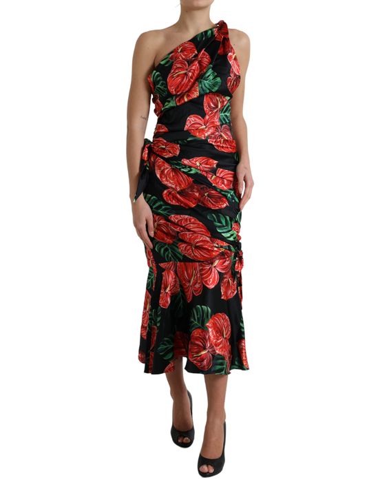 Dolce & Gabbana Pink Floral Silk Fit And Flared Midi Dress