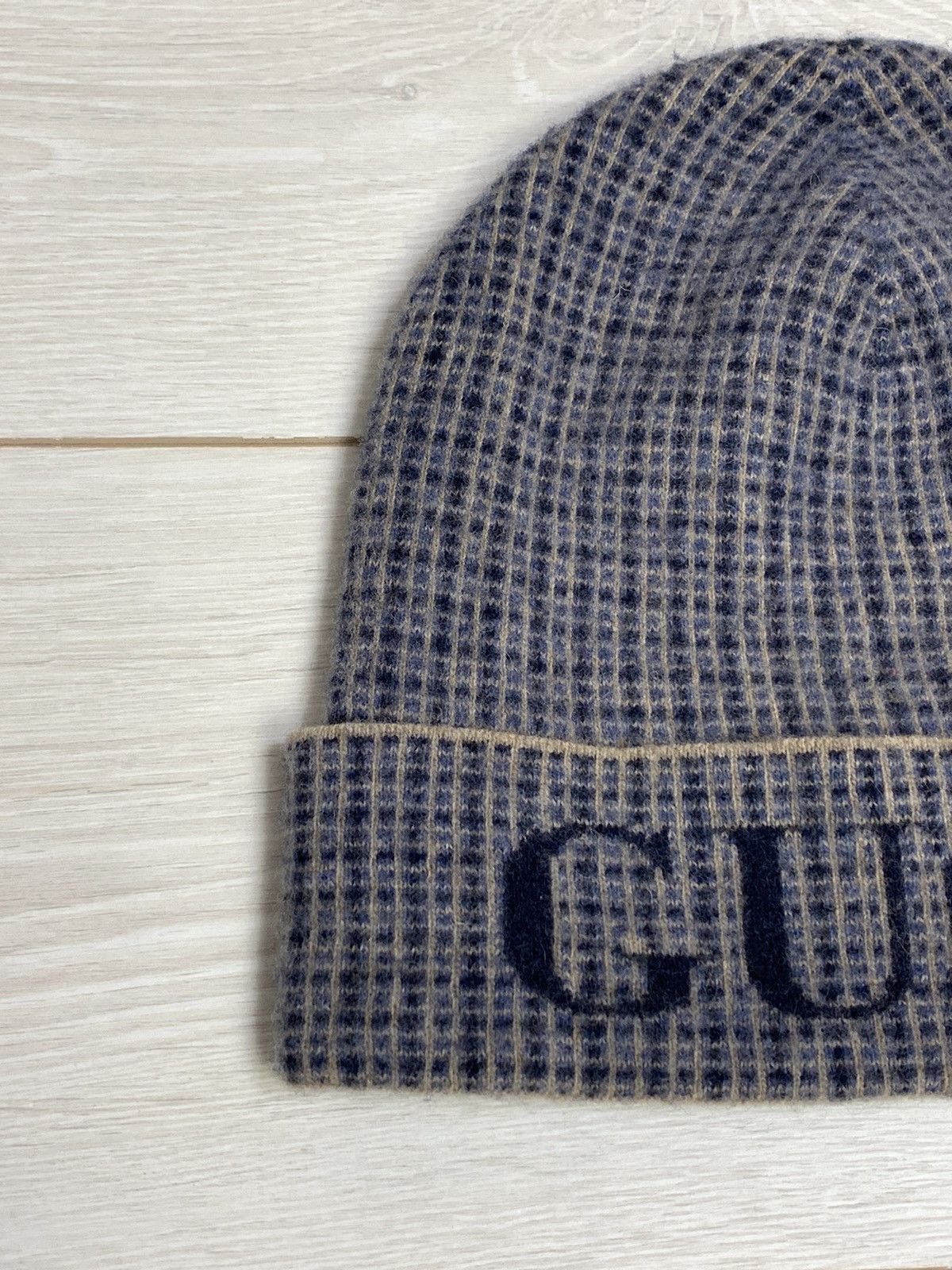Gucci Gucci Checkered Jacquard Logo Beanie Blue / Grey Size L Size ONE SIZE - 2 Thumbnail