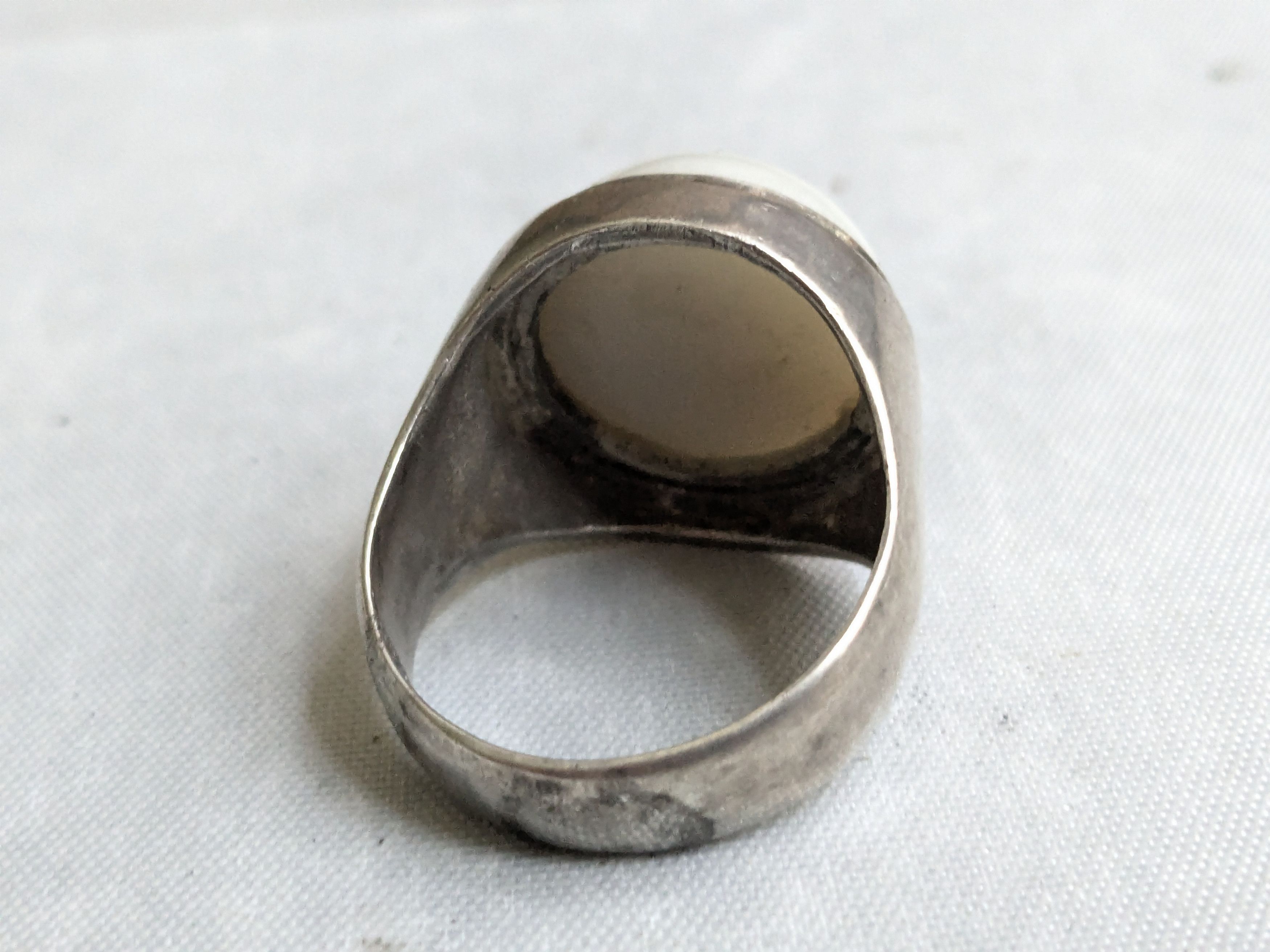 Jewelry Vintage .900 Silver Ring White Agate Round Cabochon 15.5 Size ONE SIZE - 8 Thumbnail