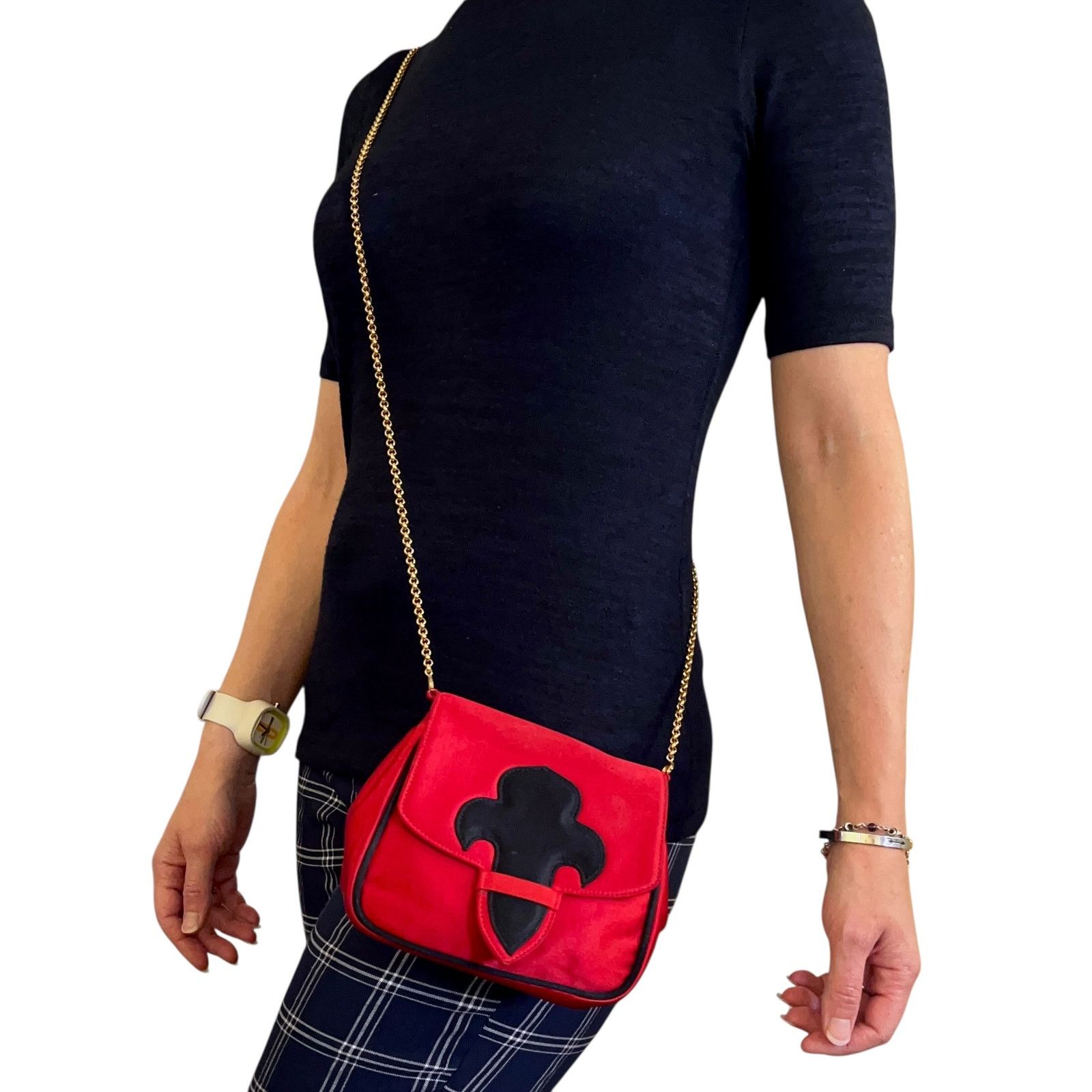 Escada × Vintage Escada Vintage Fleur De Lis Red Satin Crossbody Evening Bag Size ONE SIZE - 2 Thumbnail