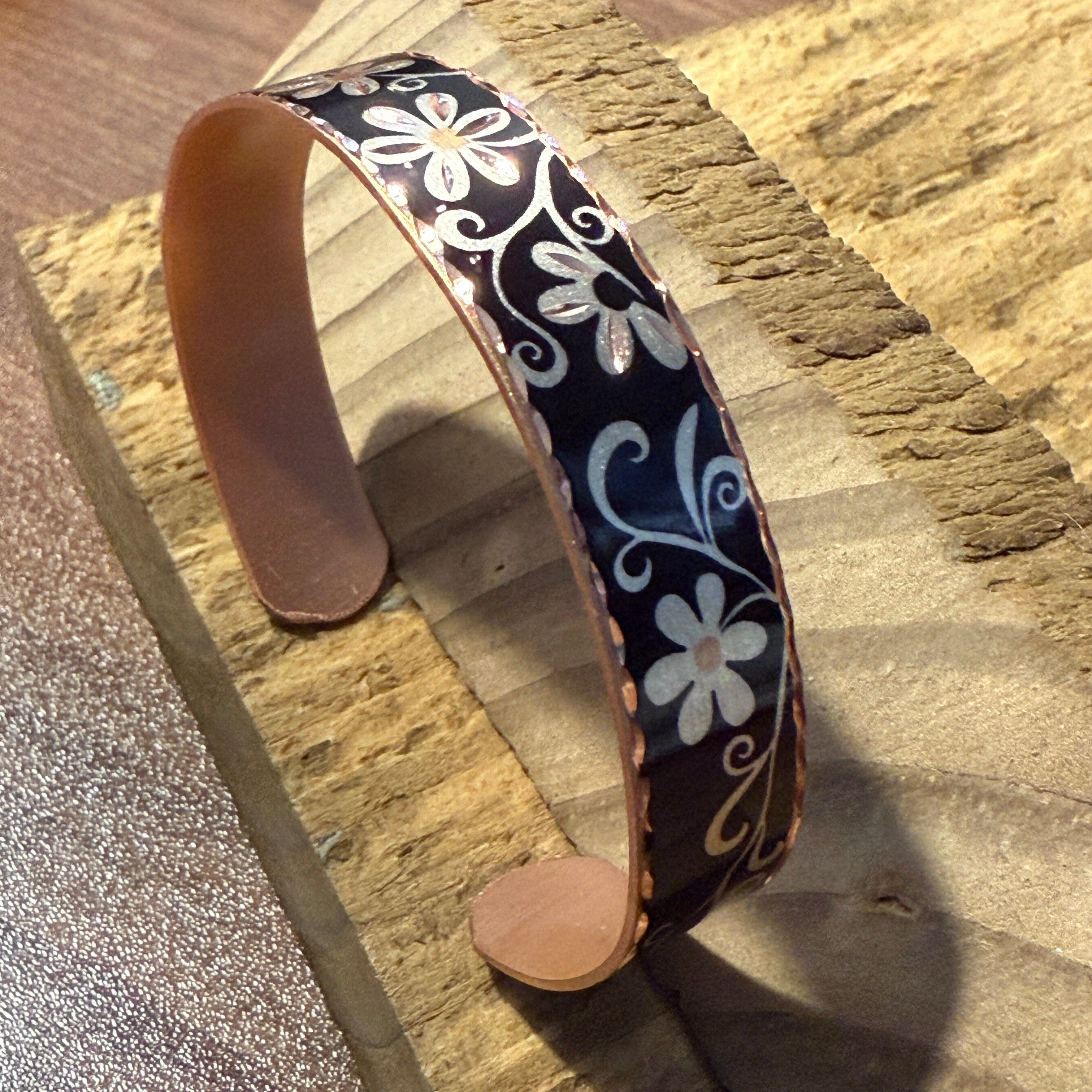 Other Copper Black Diamond Floral Narrow Cuff Bracelet Gift Box Size ONE SIZE - 1 Thumbnail