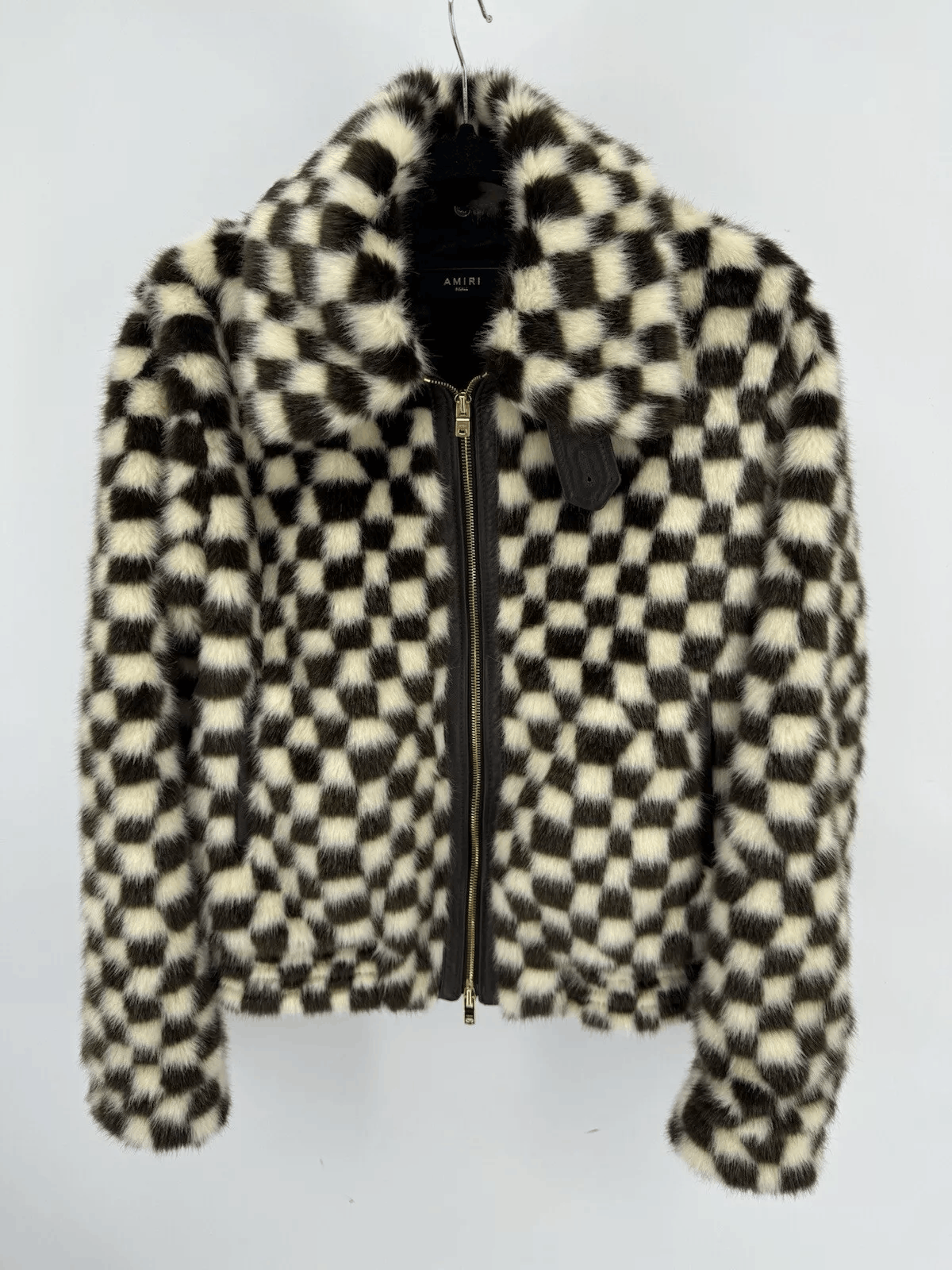 Amiri Amiri Leather Jacket CHECKERED FAUX FUR BLOUSON BLACK Size US S / EU 44-46 / 1 - 1 Thumbnail