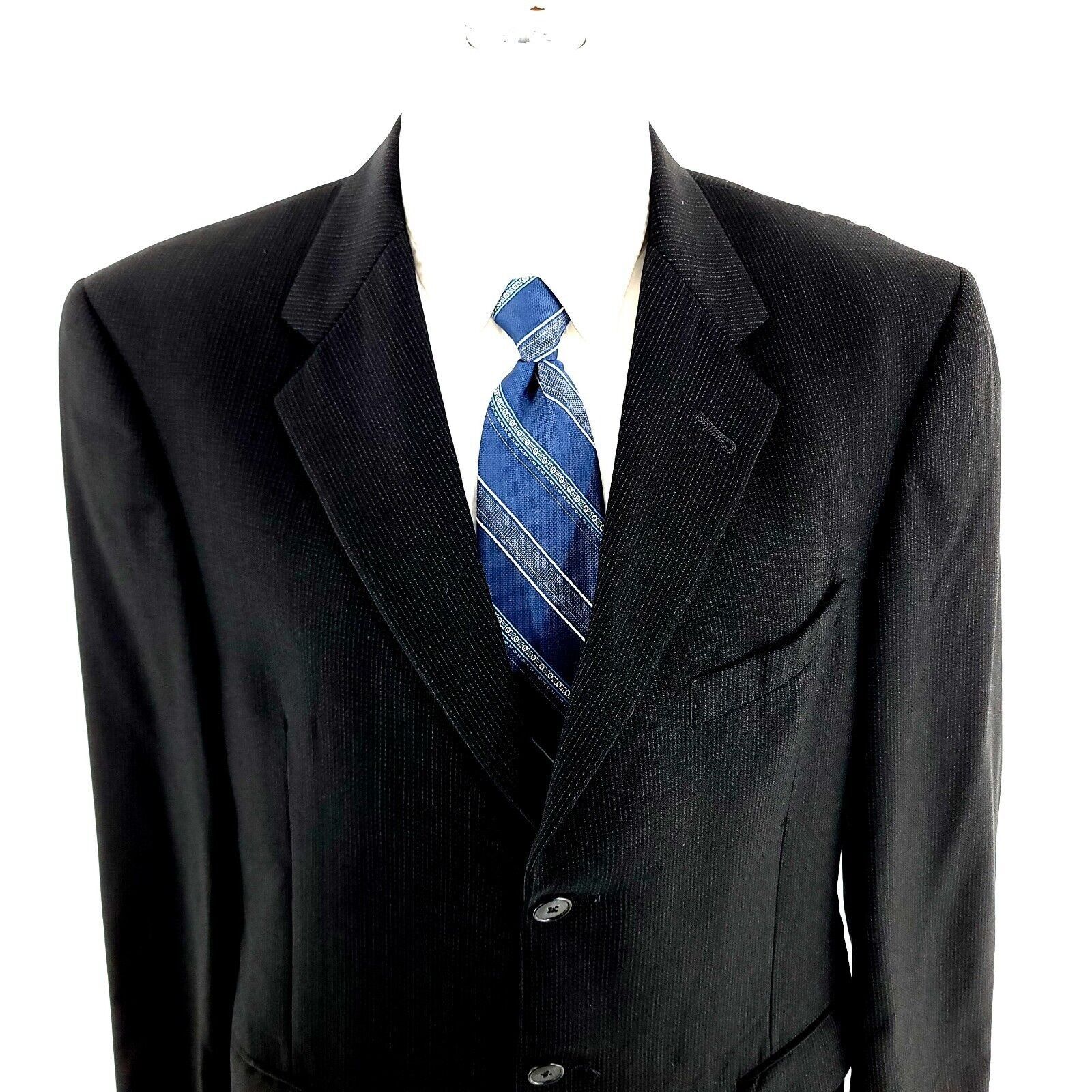 Hart Schaffner Marx Hart Schaffner Marx Wool 3 Button Suit Jacket 42R Black Stri Size 42R - 1 Thumbnail