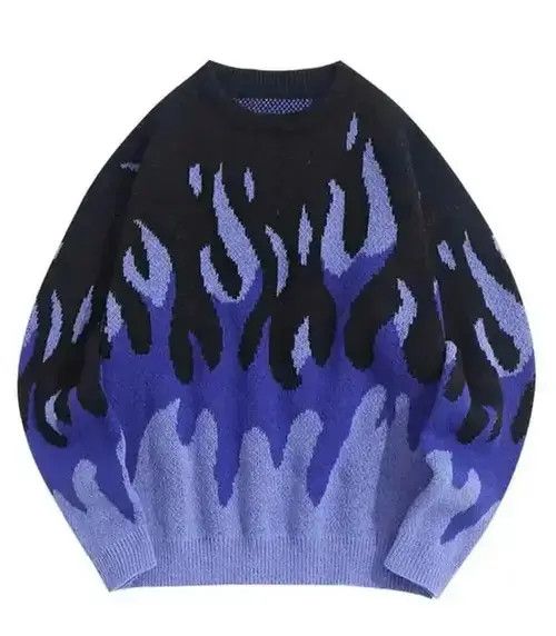 Other Fire Flame Graphic Knit Sweater Pullover streetwear style Size US L / EU 52-54 / 3 - 4 Thumbnail