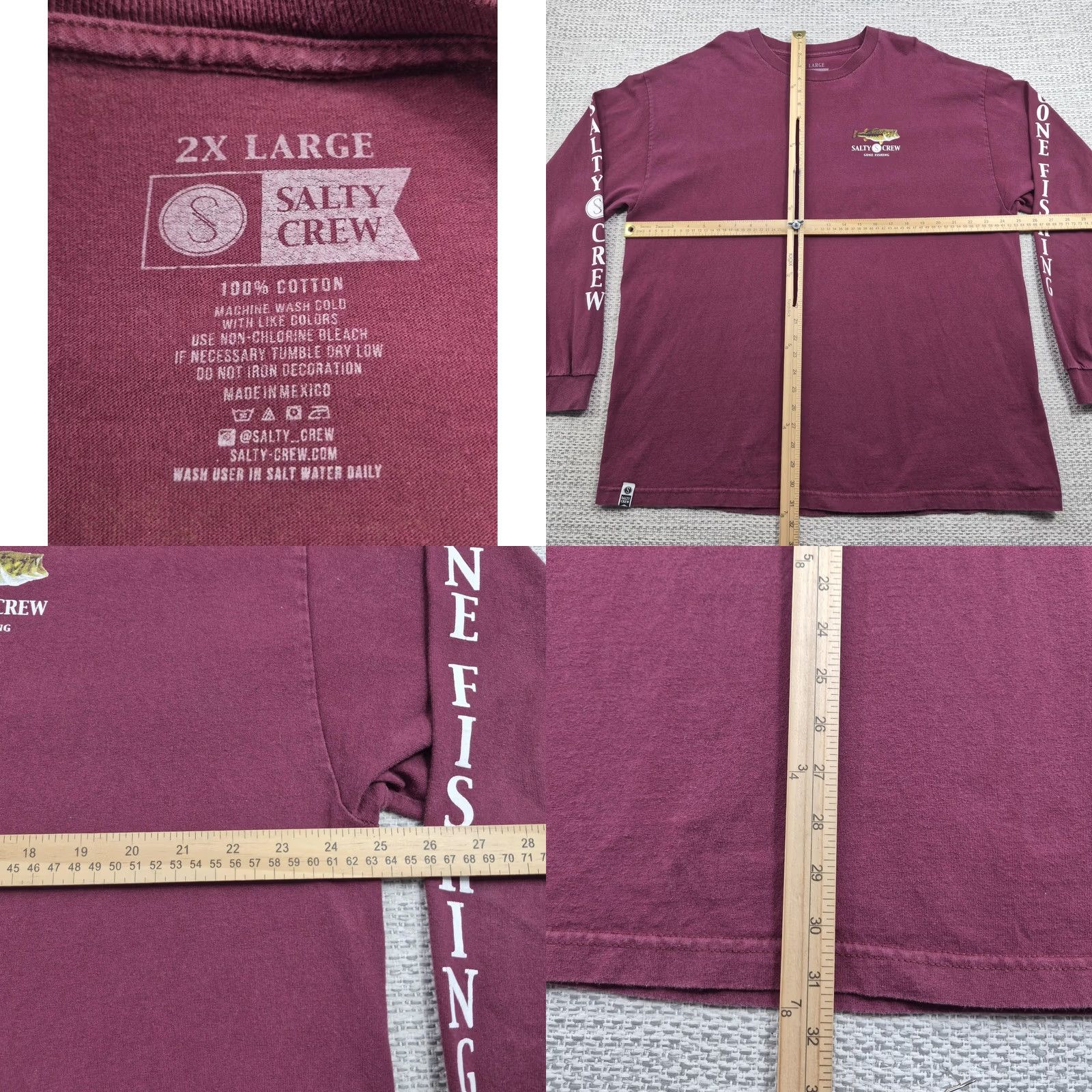 Vintage Salty Crew Shirt Mens 2XL Red Long Sleeve Bass Gone Fishing Graphic Tee Crewneck Burnt Red USA 90s Fish Mens Size US XXL / EU 58 / 5 - 8 Thumbnail