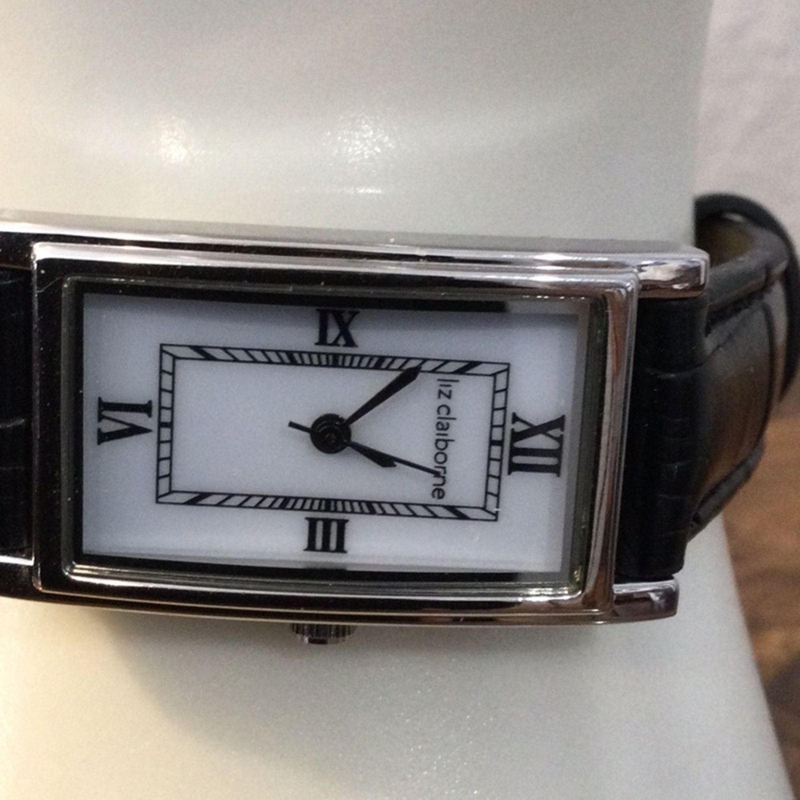 Other Liz Claiborne Watch Silver w/ White Face Black Leather Band Size ONE SIZE - 8 Thumbnail