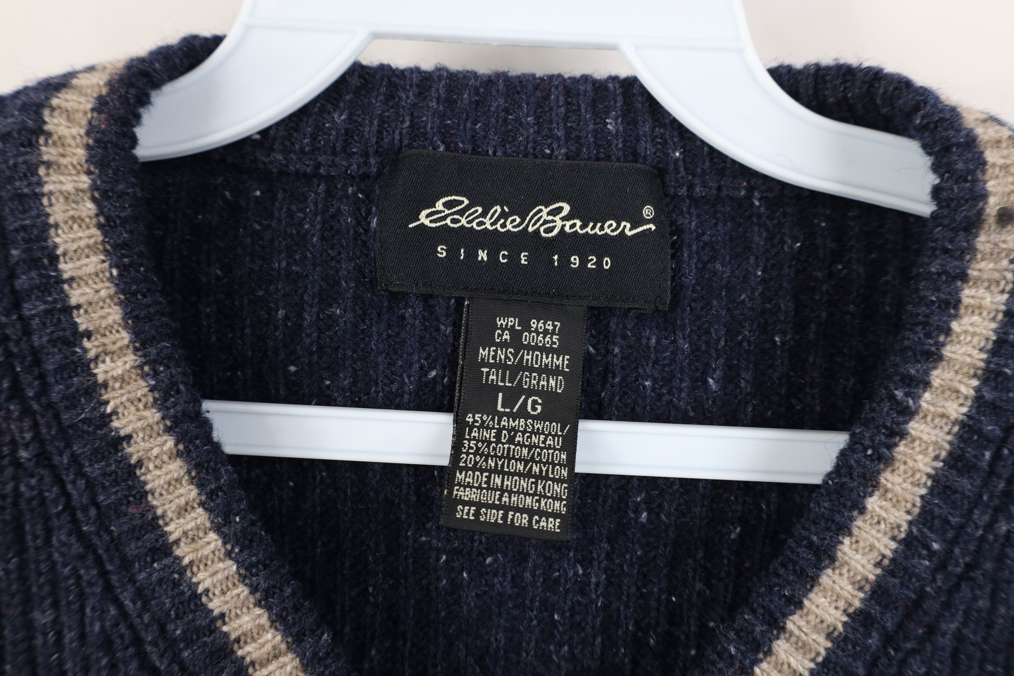 Eddie Bauer Vintage 90s Eddie Bauer Lambswool Ribbed Knit V-Neck Sweater Size US L / EU 52-54 / 3 - 4 Thumbnail