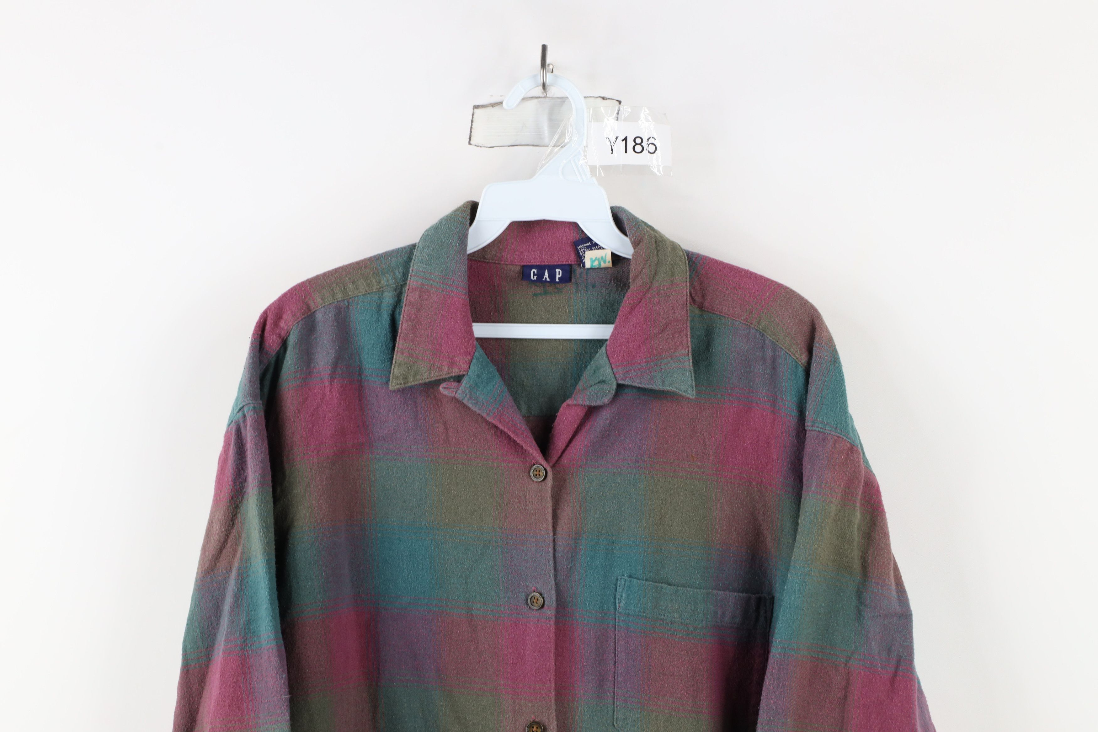 Gap × Vintage Vintage 90s Gap Looped Collar Flannel Button Shirt Plaid Size L / US 10 / IT 46 - 2 Thumbnail
