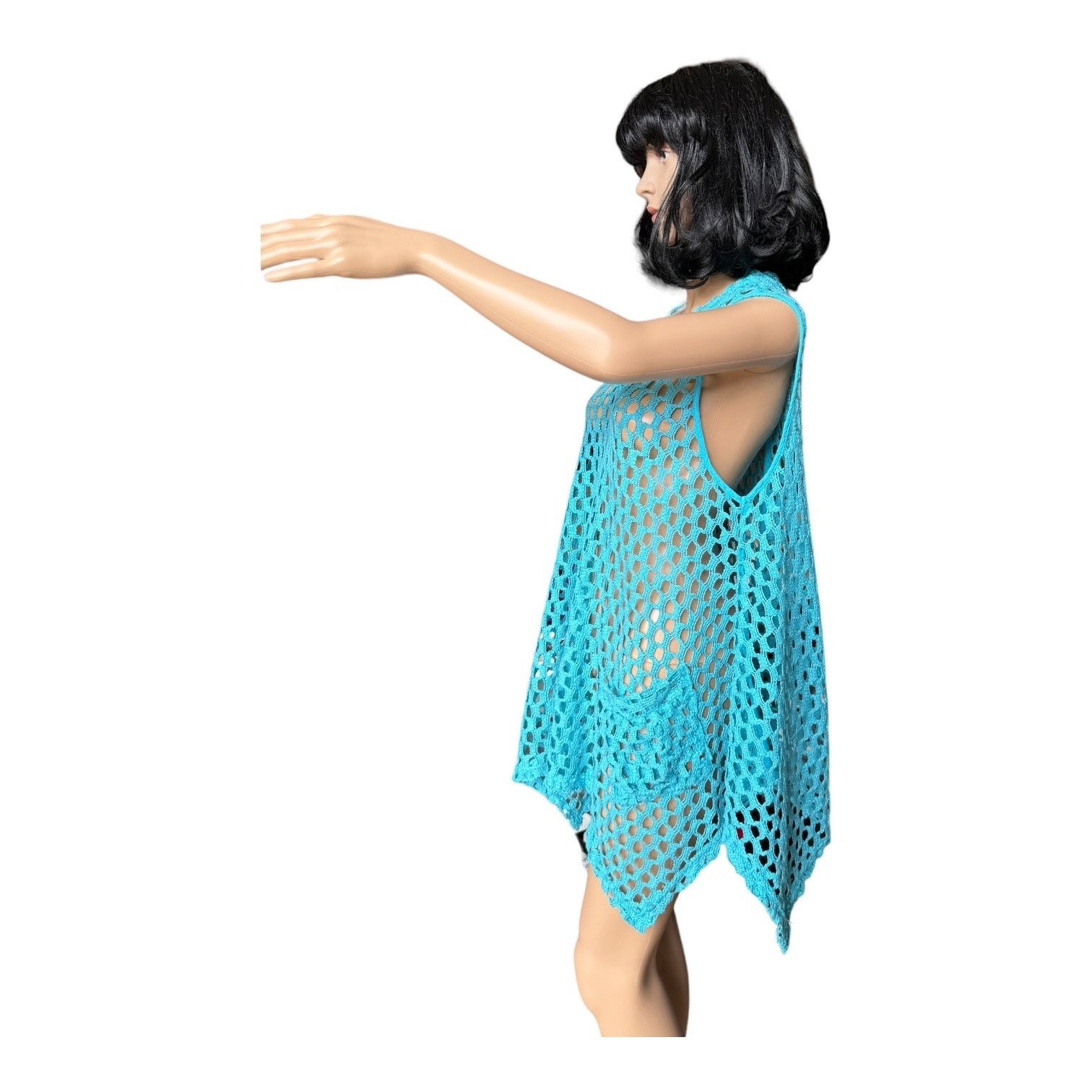 Other Kaktus Tunic Open Weave Crochet Lagenlook Boho blue large Size L / US 10 / IT 46 - 5 Thumbnail