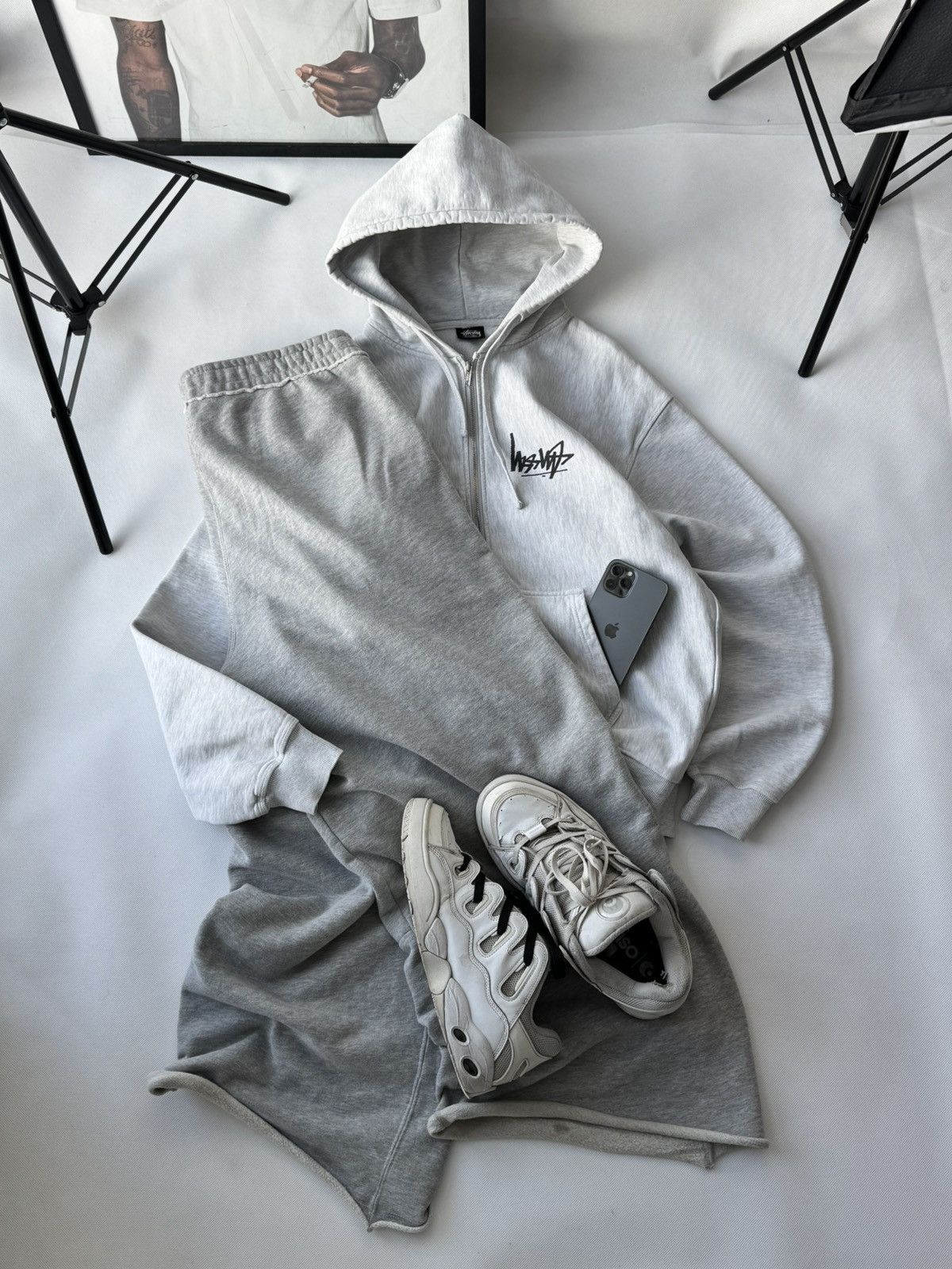 Stussy STUSSY Zip Up Reverse LOGO OVERSIZE Zip Up Gray HOODIE Size US XL / EU 56 / 4 - 7 Thumbnail