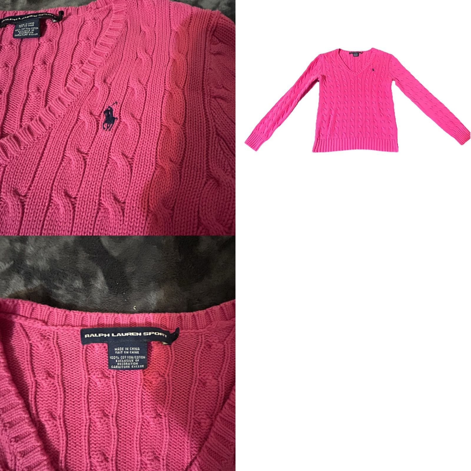 Polo Ralph Lauren Ralph Lauren Sport V-Neck Sweater Pink Women Medium Cable-Knit Cotton Pullover Knit Wool? Size M / US 6-8 / IT 42-44 - 11 Thumbnail
