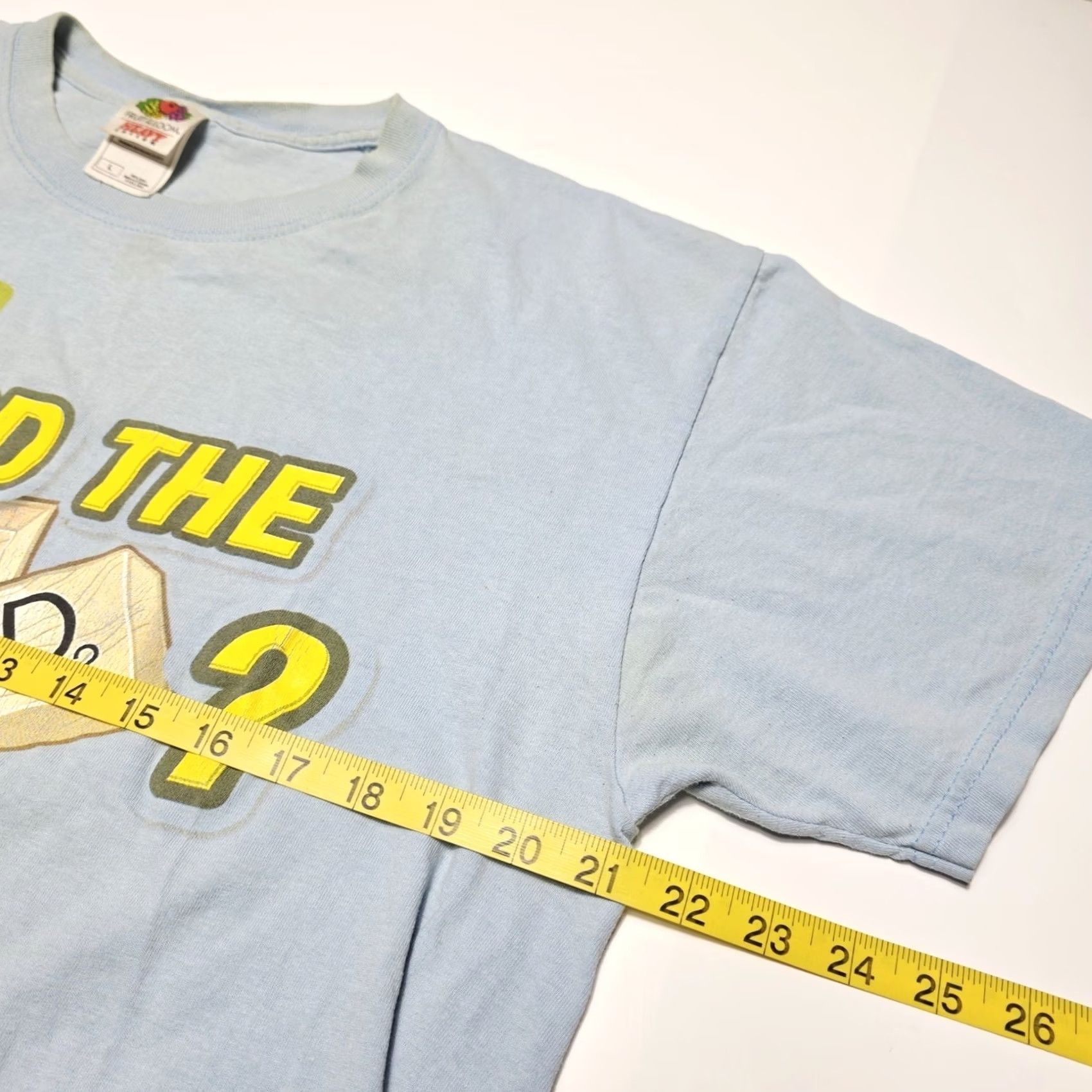 Gildan Subway Scrabble Promo Staff T-Shirt Men Large Distressed Two-Sided Logo Solid Crew Neck Short Sleeve Blue Size US L / EU 52-54 / 3 - 5 Thumbnail