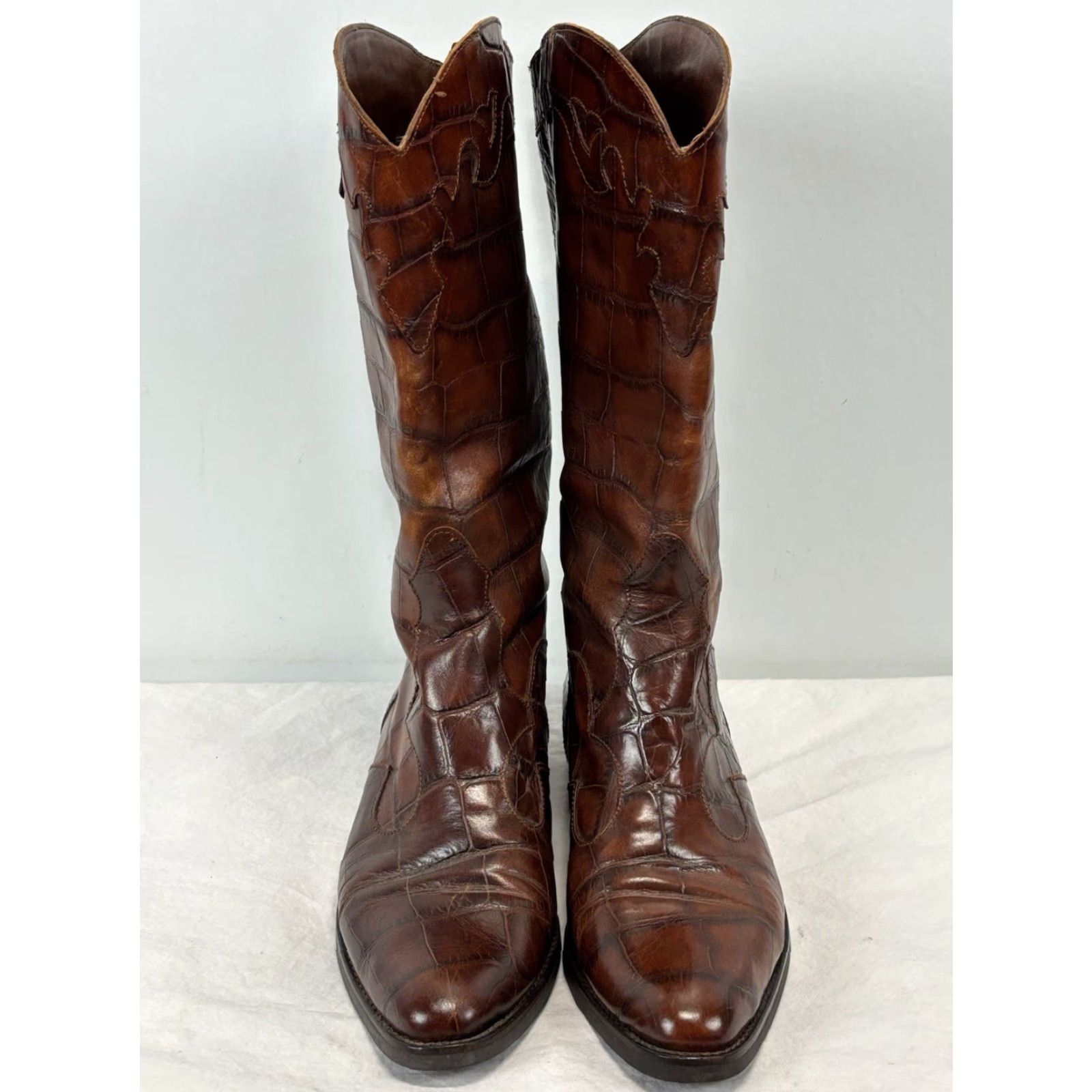 Vintage VINTAGE Joan & David Western Leather Boots Brown 37.5 (US 7) Women Cowboy 90s Croc Embossed Leather Boots Size US 7 / IT 37 - 3 Thumbnail