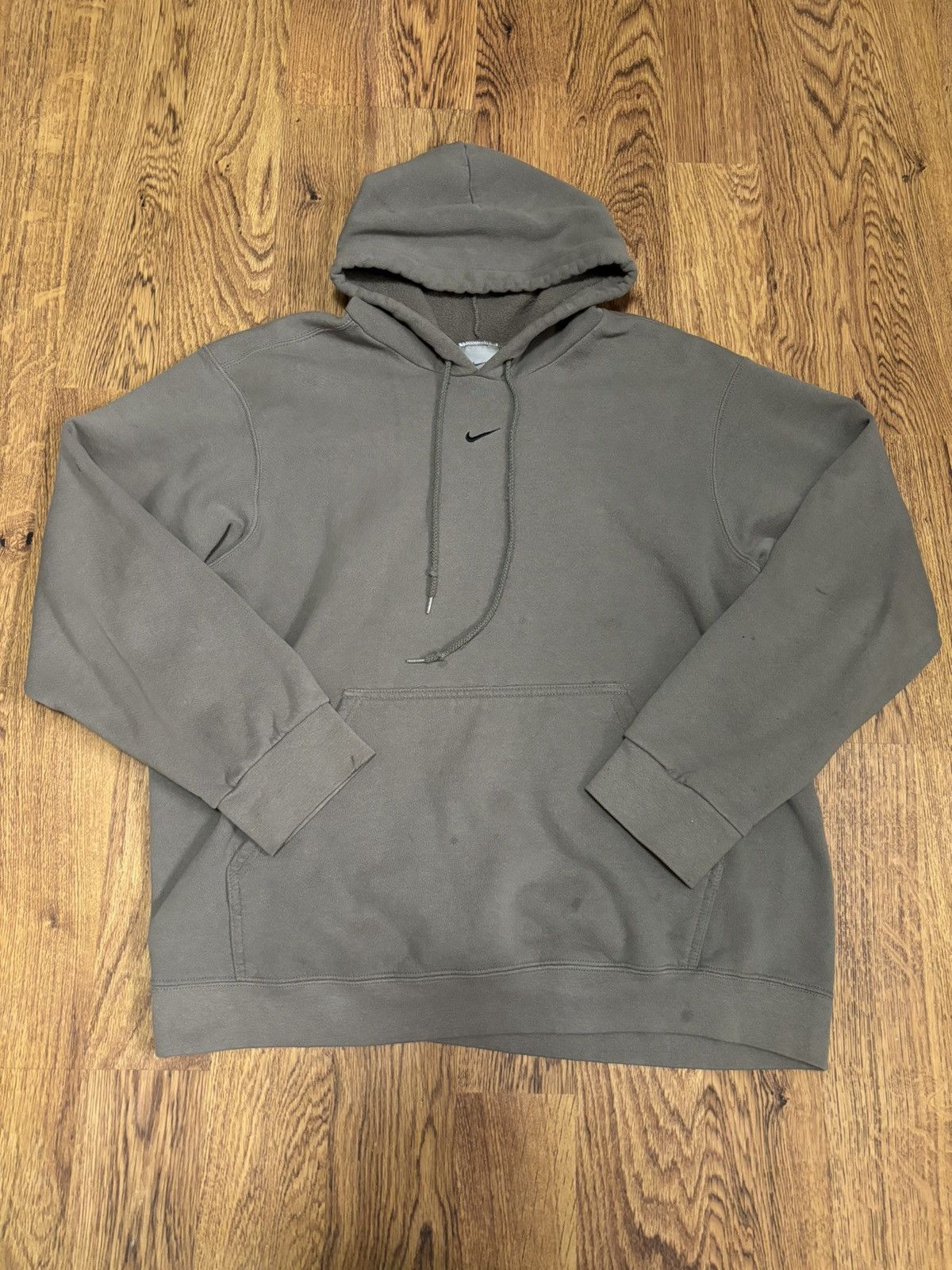 image of Y2K Nike Center Swoosh Grey Drawstring Hoodie Worn By Travis, Men's (Size Large)