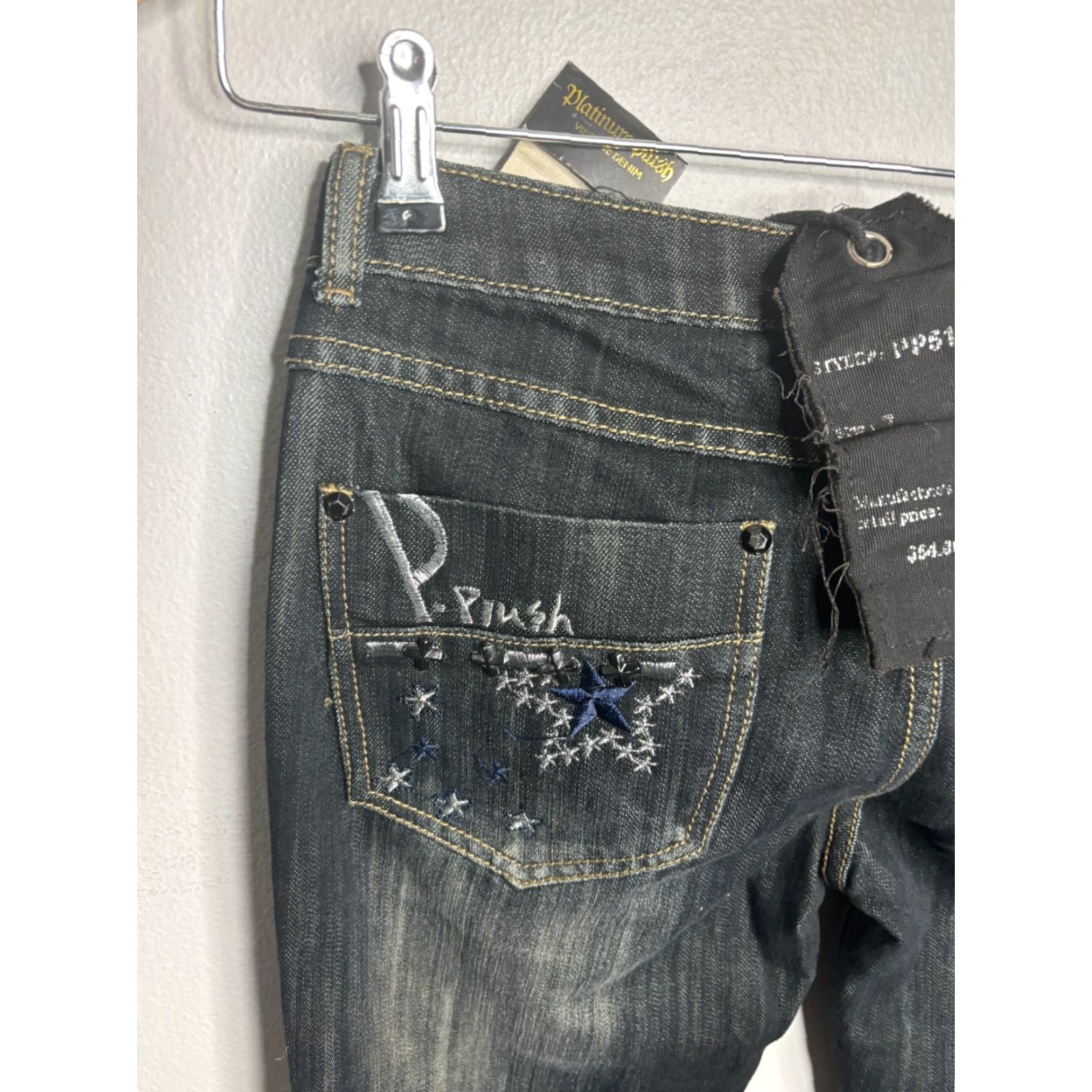 Vintage Platinum Plush Jeans Bootcut Stars NWT Size 7 Black Denim 28in Waist Regular Women's jeans bootcut Star pattern NWT Size 28" / US 6 / IT 42 - 2 Thumbnail