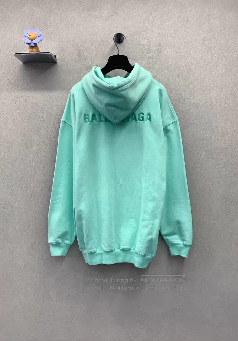 Balenciaga Balenciaga Mint Green Logo Embroidered Hooded Sweatshirt Size US M / EU 48-50 / 2 - 2 Thumbnail